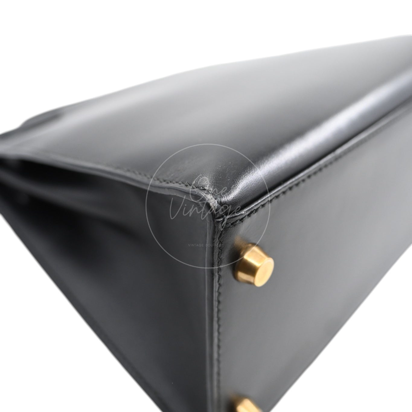 [Pre-owned] Hermes Kelly 28 GHW Black Box Leather Circle X
