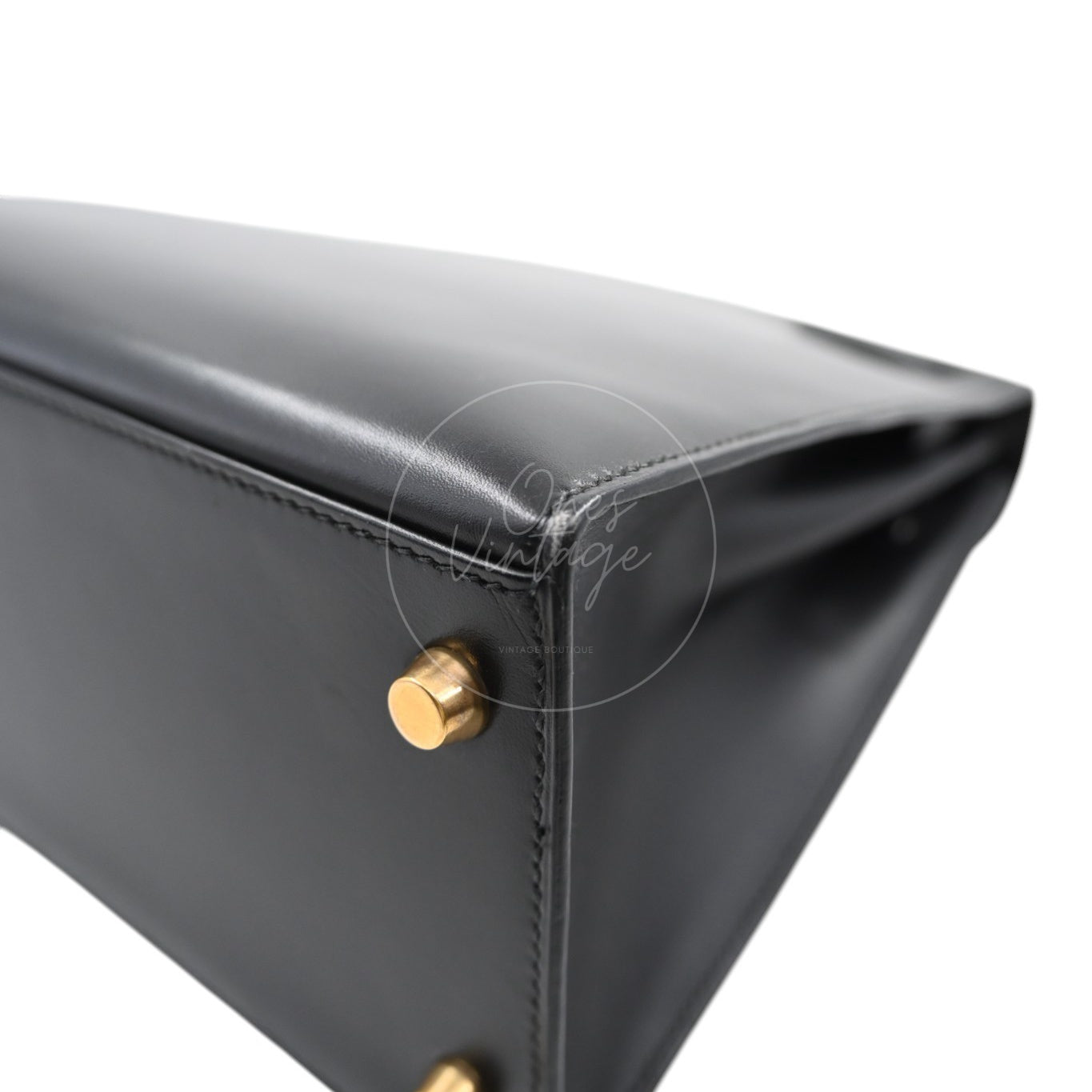 [Pre-owned] Hermes Kelly 28 GHW Black Box Leather Circle X