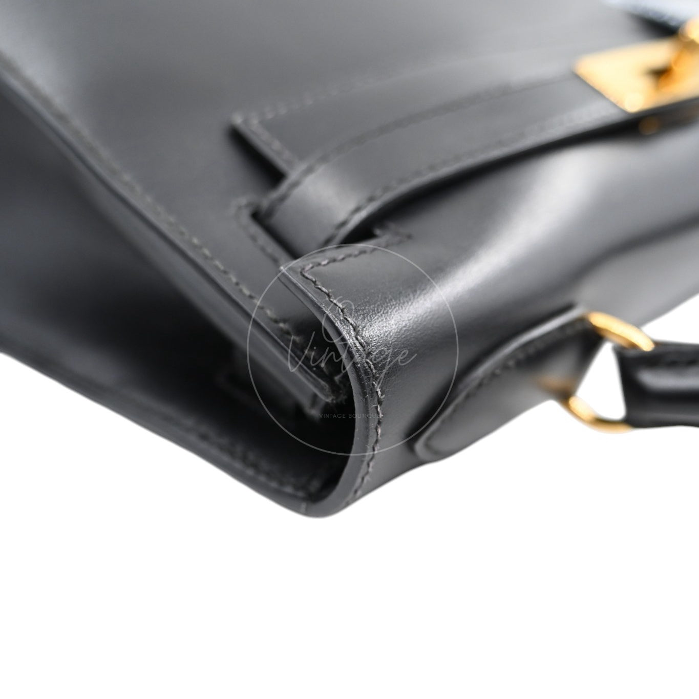 [Pre-owned] Hermes Kelly 28 GHW Black Box Leather Circle X