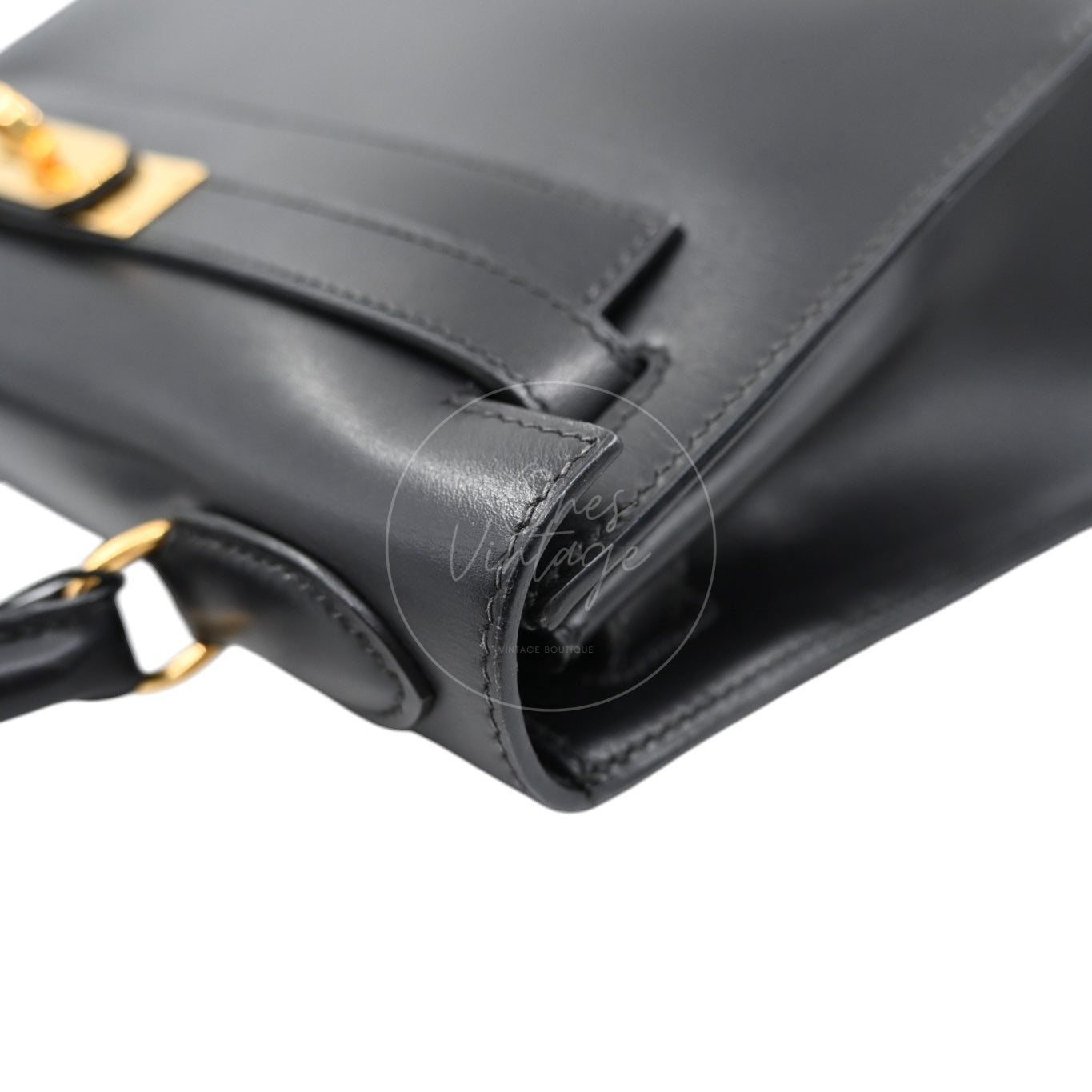 [Pre-owned] Hermes Kelly 28 GHW Black Box Leather Circle X