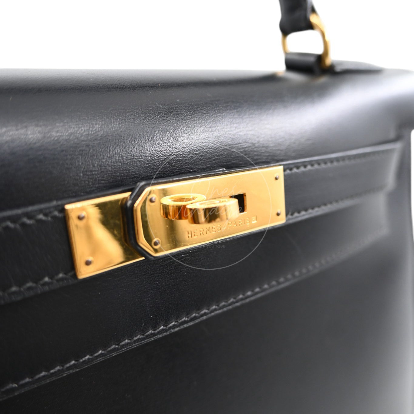 [Pre-owned] Hermes Kelly 28 GHW Black Box Leather Circle X