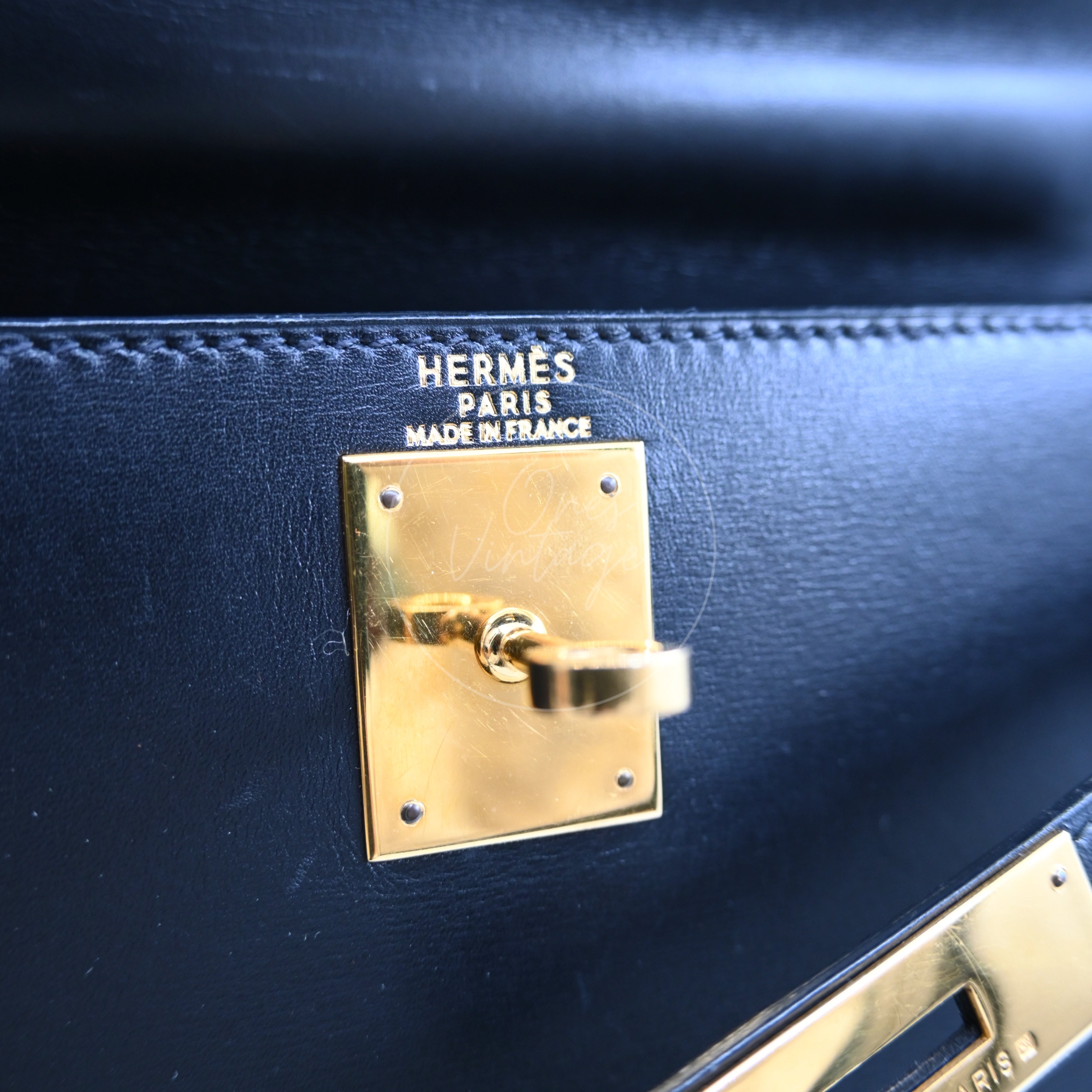 [Pre-owned] Hermes Kelly 28 GHW Black Box Leather Circle X