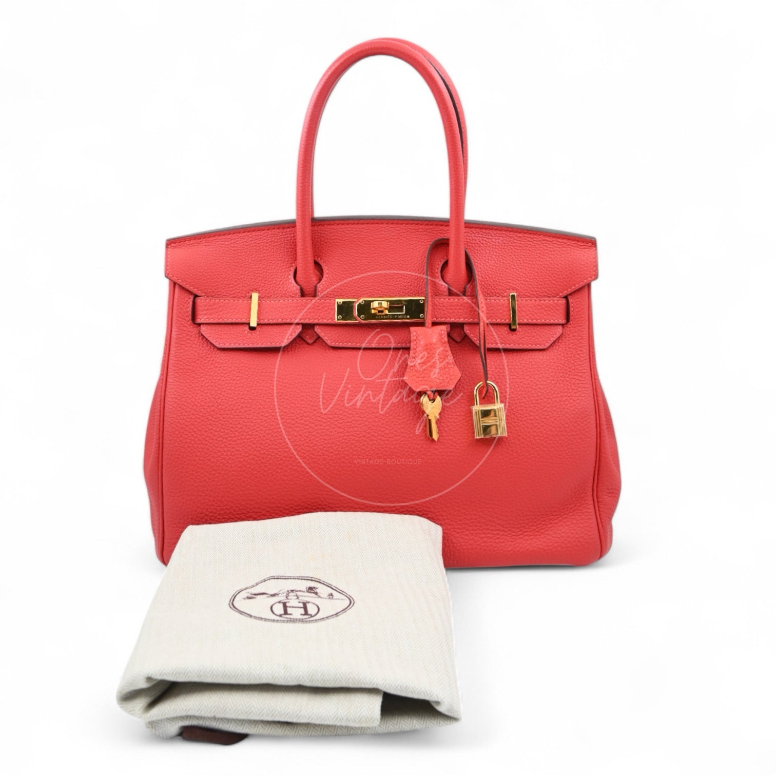 [Pre-owned] Hermes Birkin 30 BK30 Togo GHW Stamp Square R Red Handbag