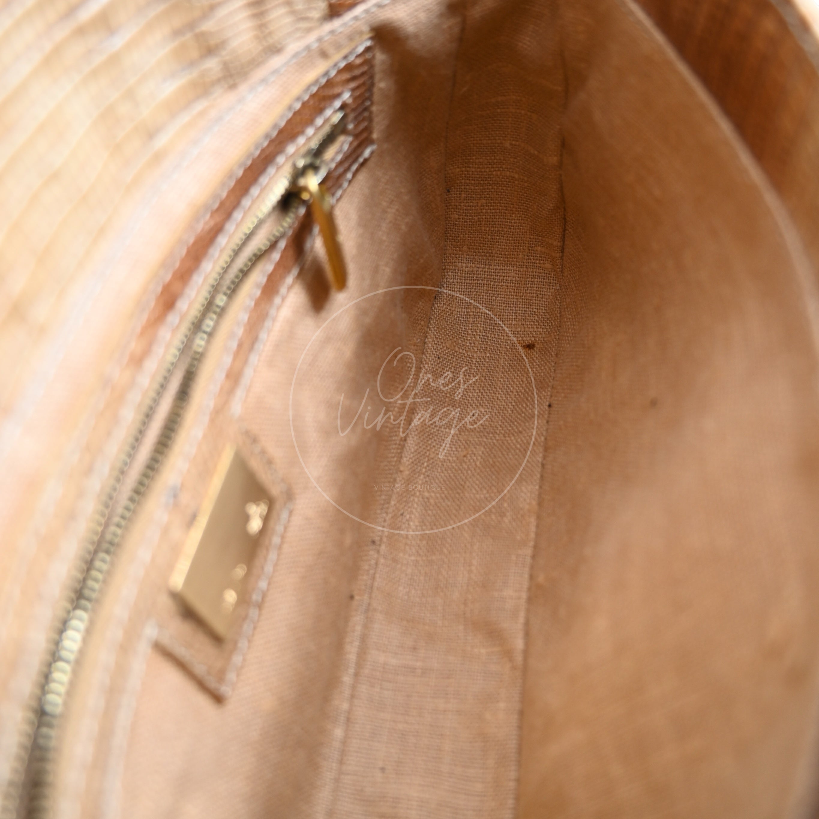 [Pre-owned] Fendi Lizard Baguette Brown & Beige GHW