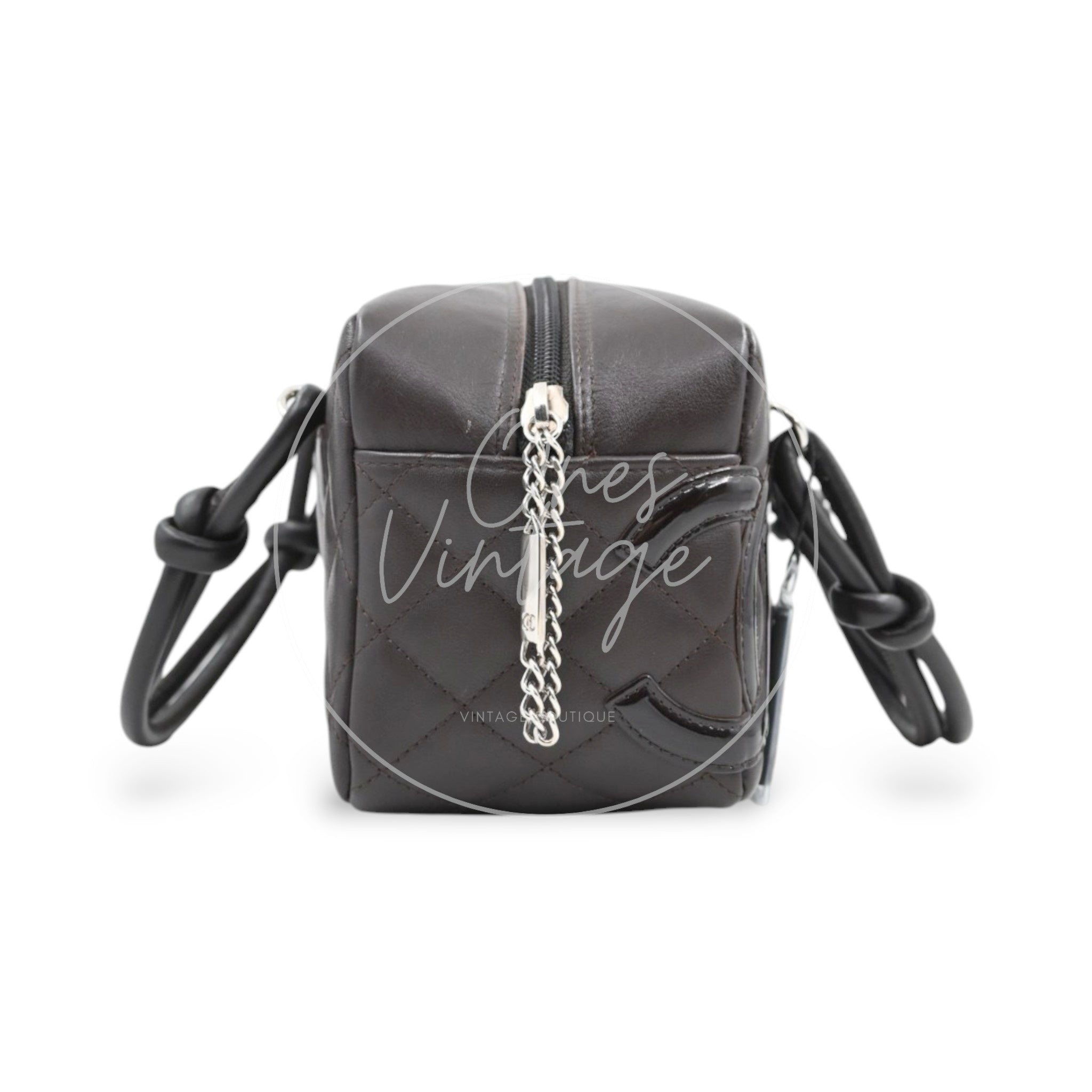 [Pre-owned] Chanel Cambon Ligne Bowler Bag Brown Calfskin Leather