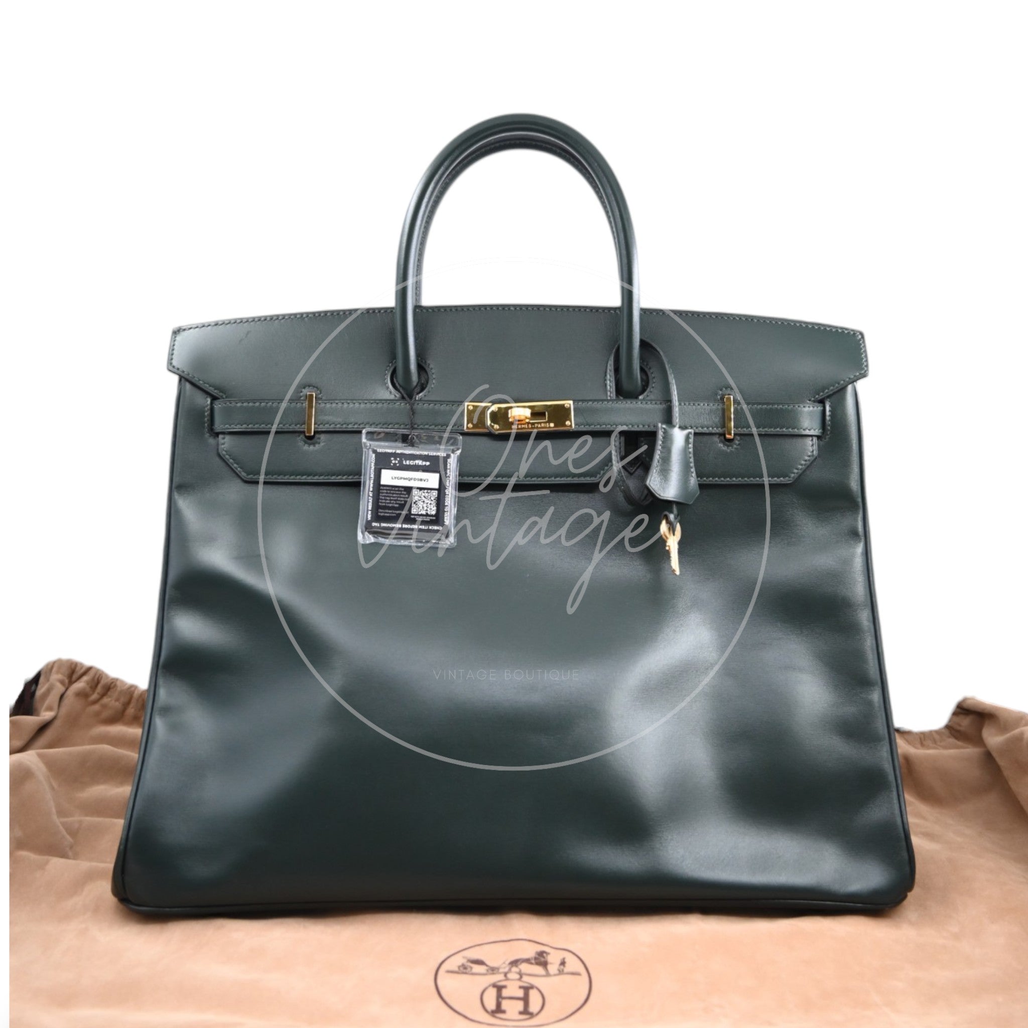 [Pre-owned] Hermes Birkin 35 GHW Dark Green Box Leather Stamp Square A