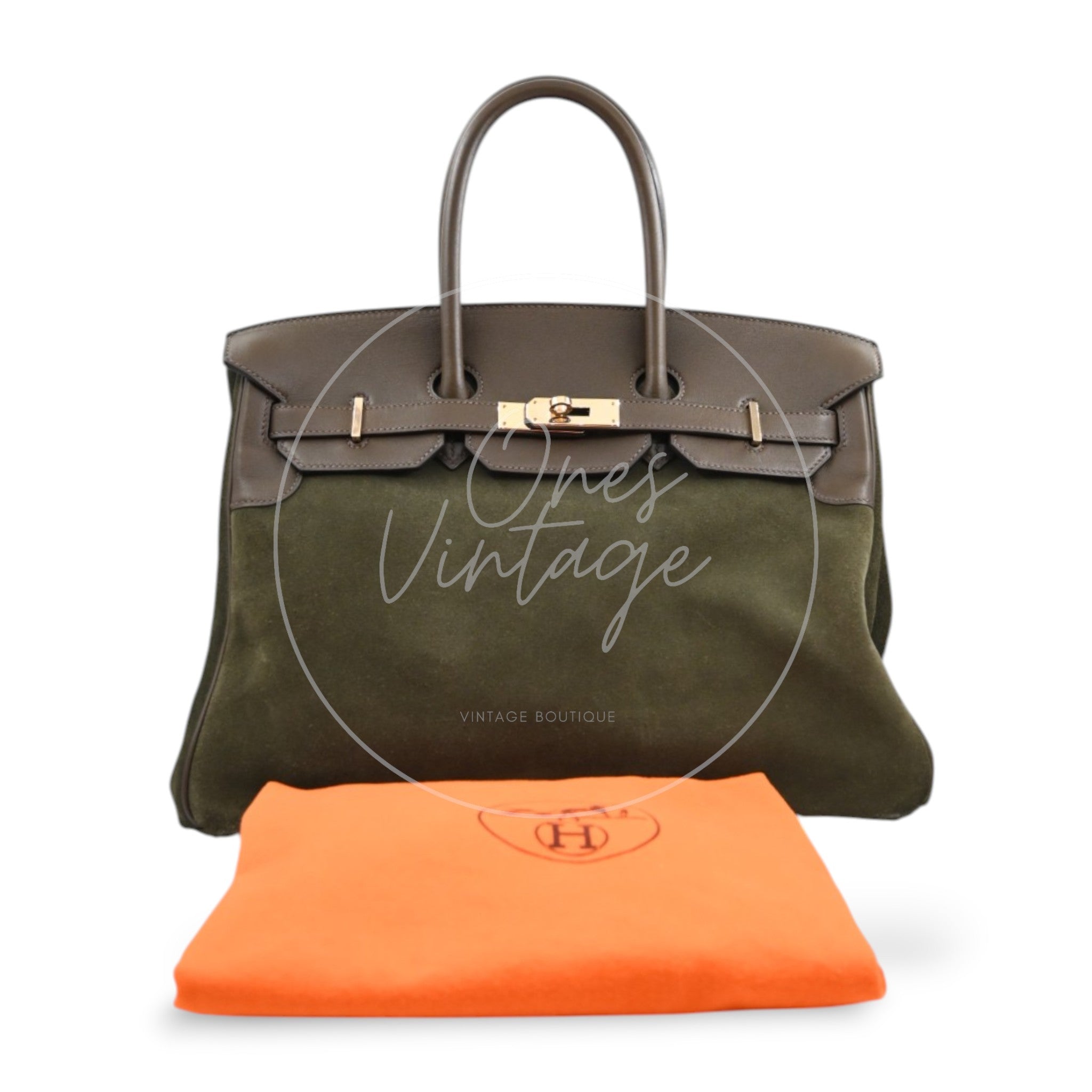 [Pre-owned] Hermes Birkin 35 Suede Green Suede Stamp Square P