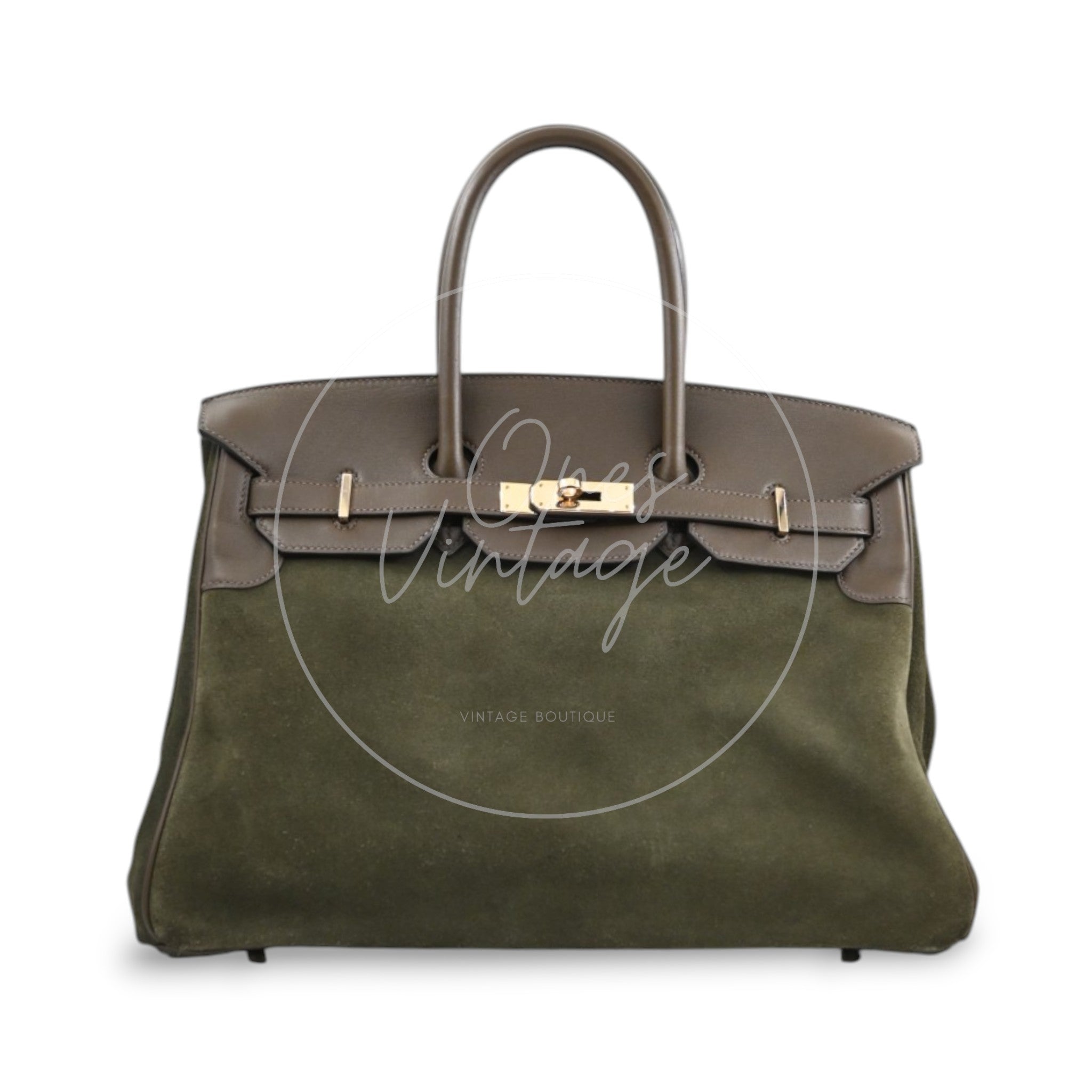[Pre-owned] Hermes Birkin 35 Suede Green Suede Stamp Square P