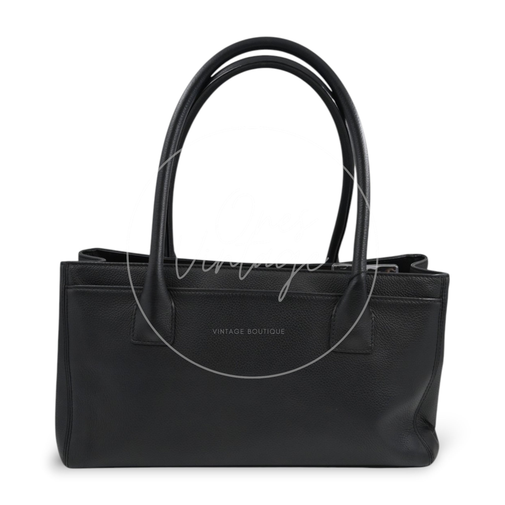 [Pre-Owned] Chanel Cerf Small Black Calfskin Tote Bag Silver-tone Hardware Series 18