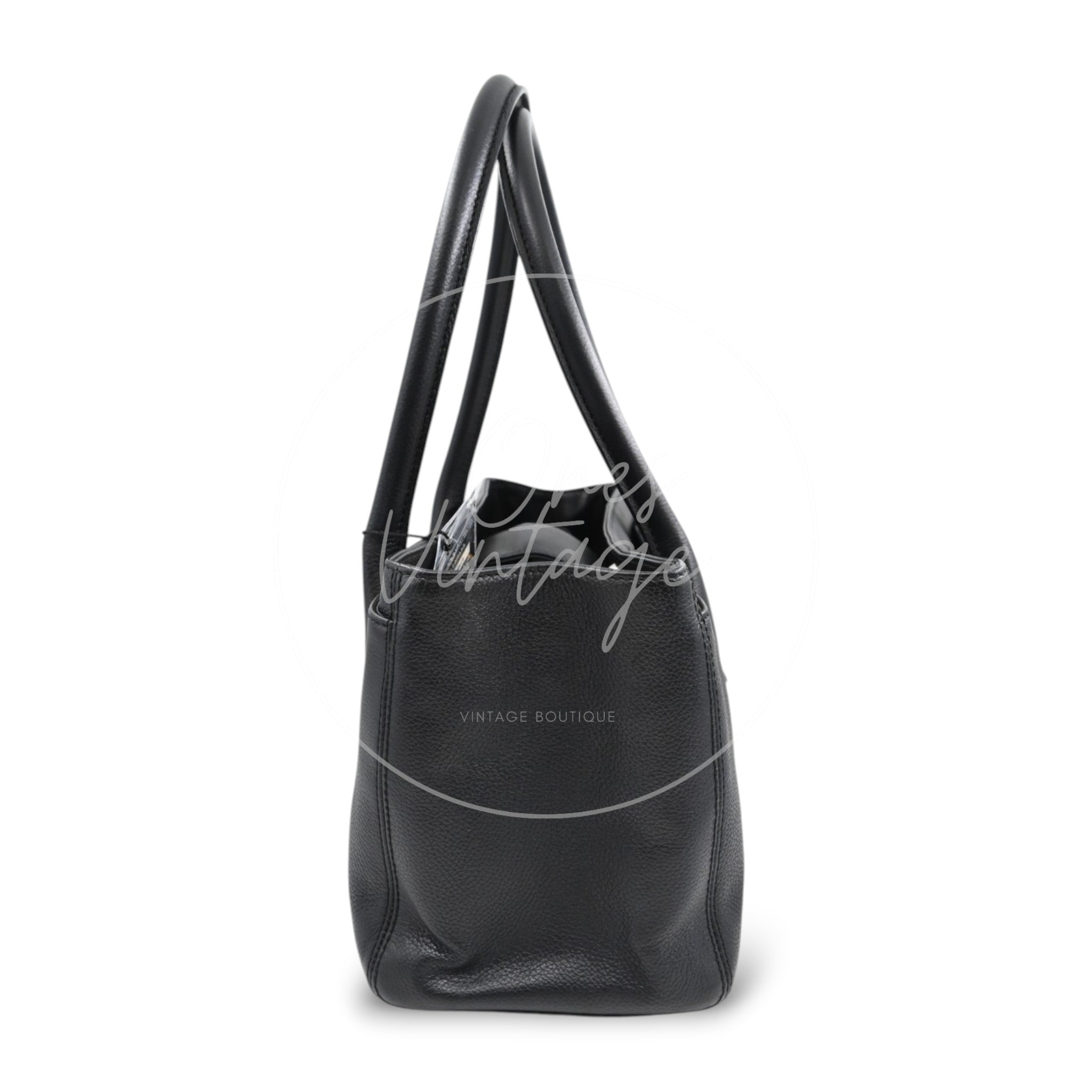 [Pre-Owned] Chanel Cerf Small Black Calfskin Tote Bag Silver-tone Hardware Series 18