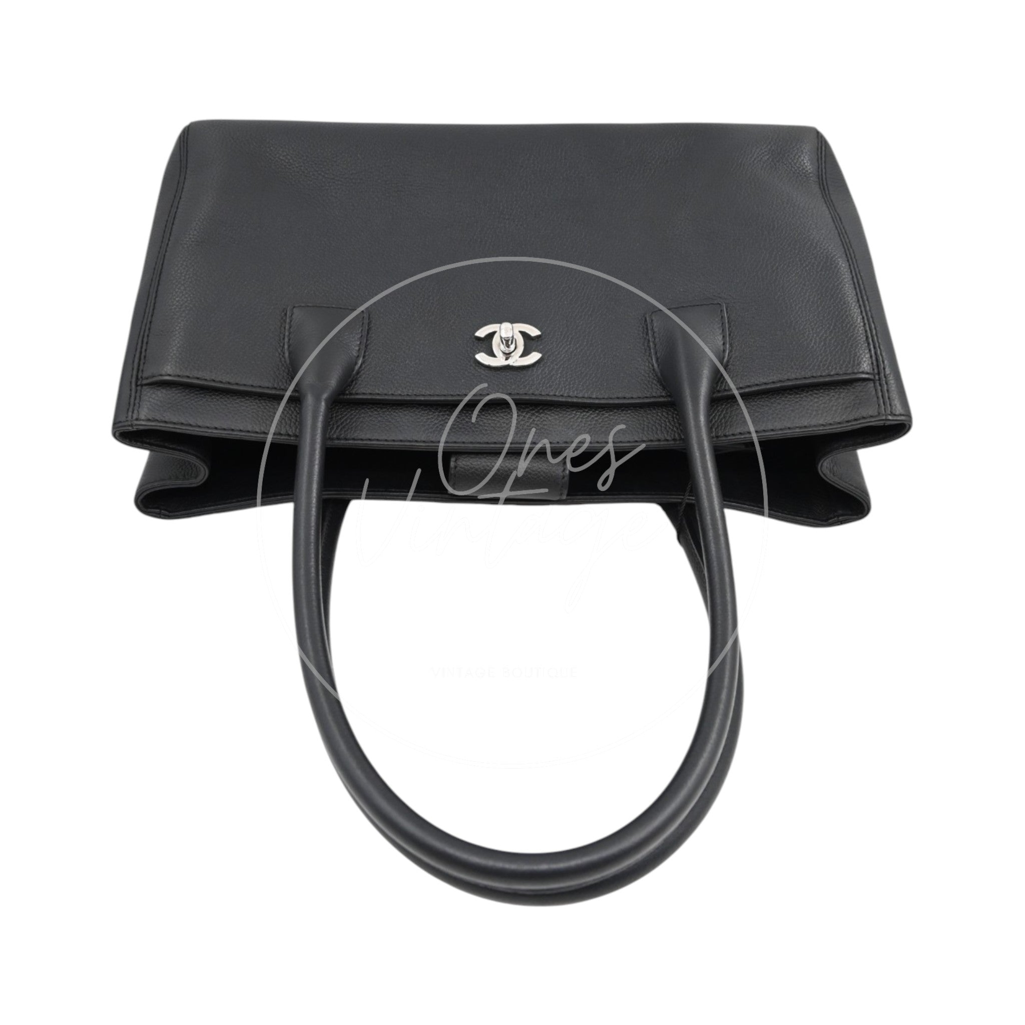 [Pre-Owned] Chanel Cerf Small Black Calfskin Tote Bag Silver-tone Hardware Series 18