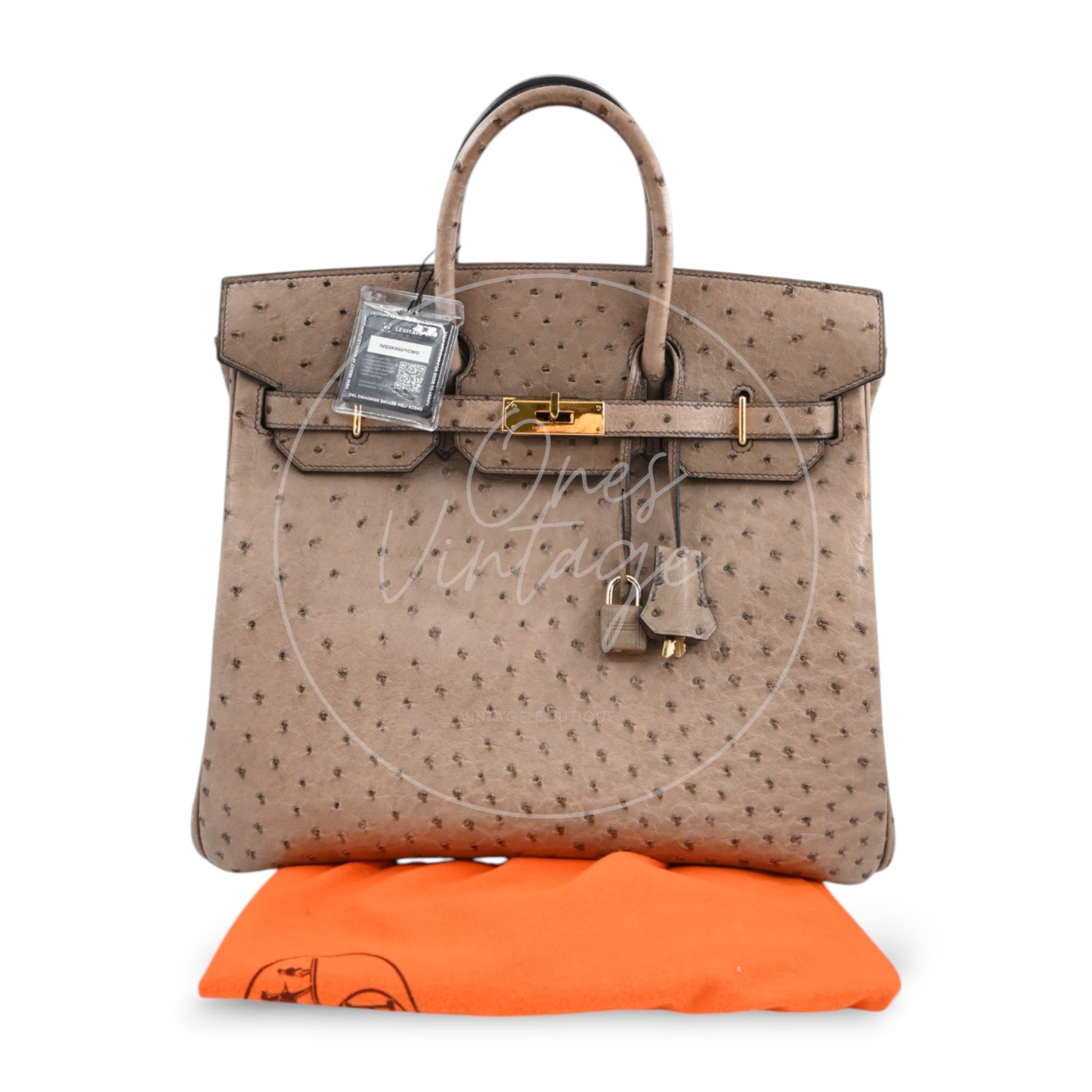 [Pre owned] Hermes HAC 32 Ostrich Gris Tourterelle GHW
