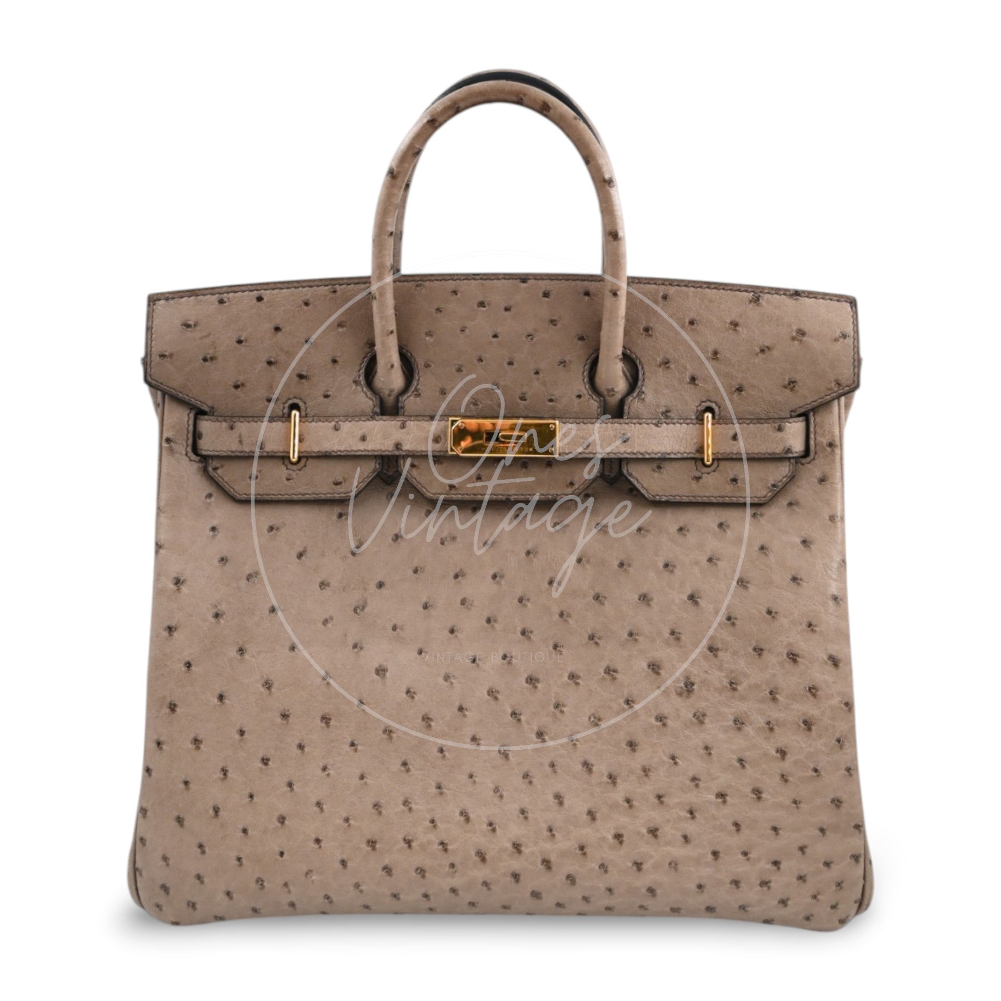 [Pre owned] Hermes HAC 32 Ostrich Gris Tourterelle GHW