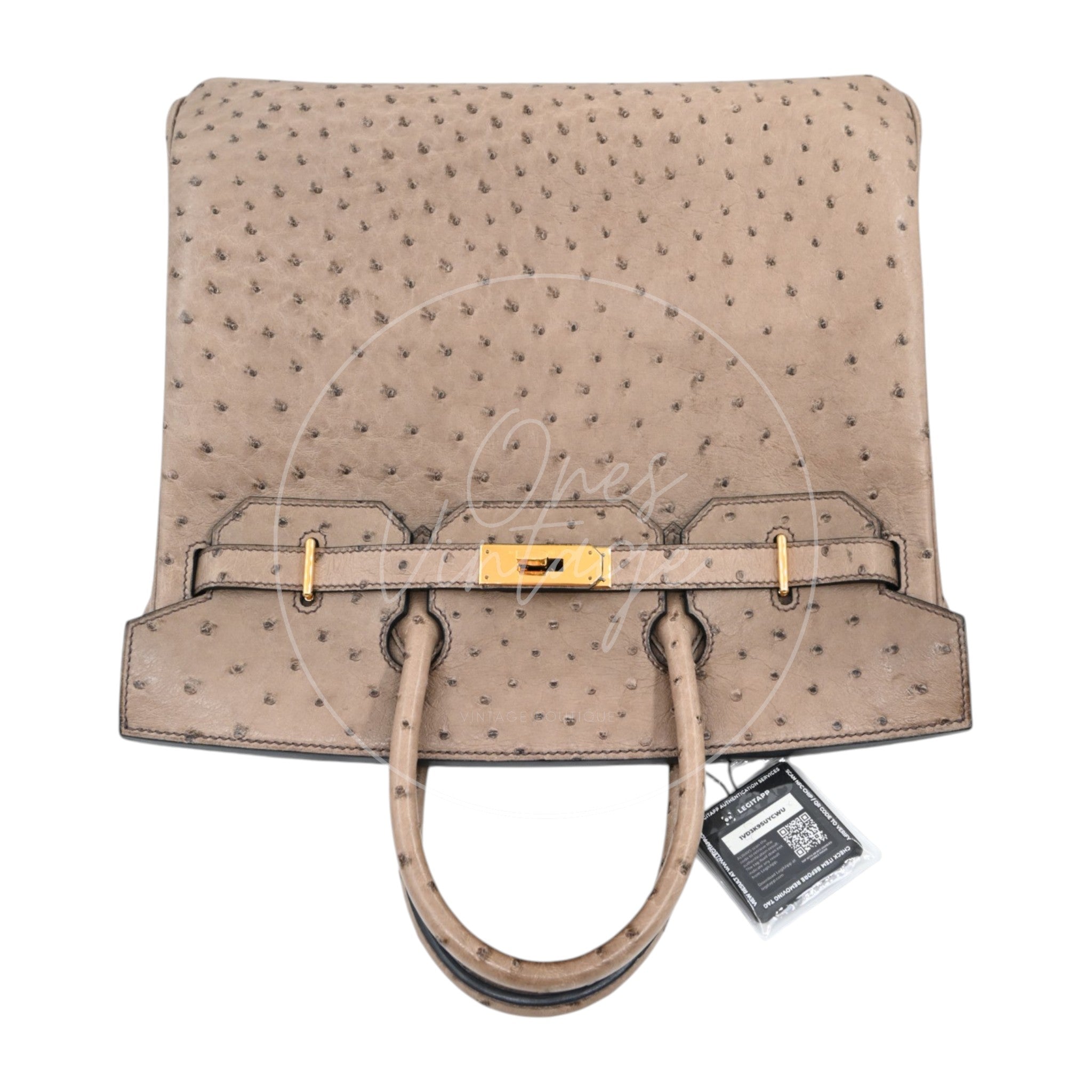 [Pre owned] Hermes HAC 32 Ostrich Gris Tourterelle GHW
