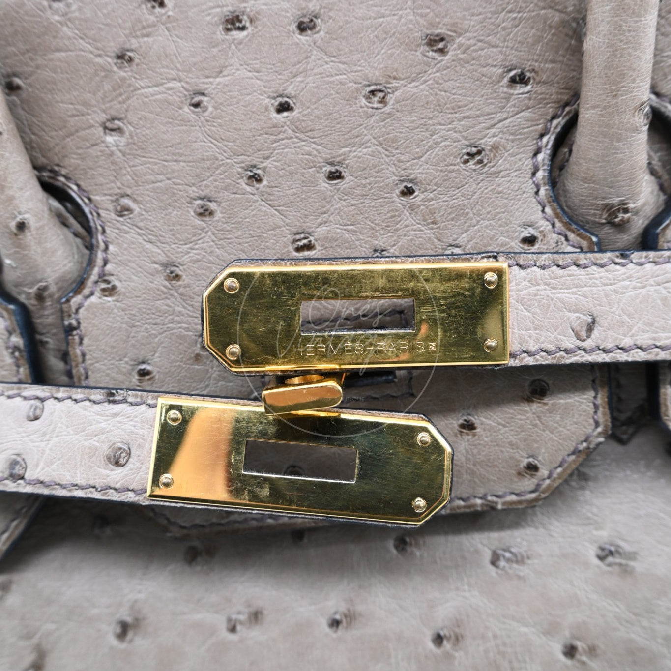 [Pre owned] Hermes HAC 32 Ostrich Gris Tourterelle GHW