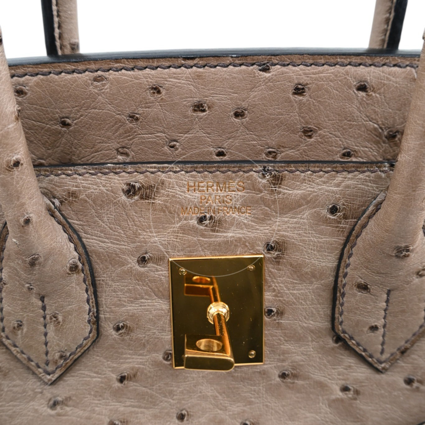 [Pre owned] Hermes HAC 32 Ostrich Gris Tourterelle GHW