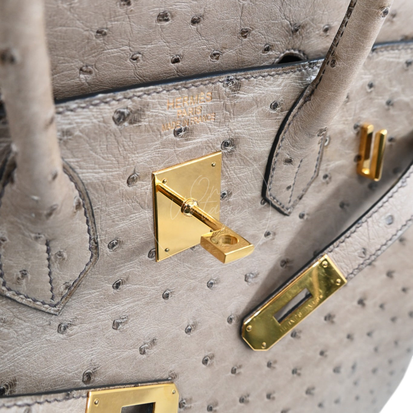 [Pre owned] Hermes HAC 32 Ostrich Gris Tourterelle GHW