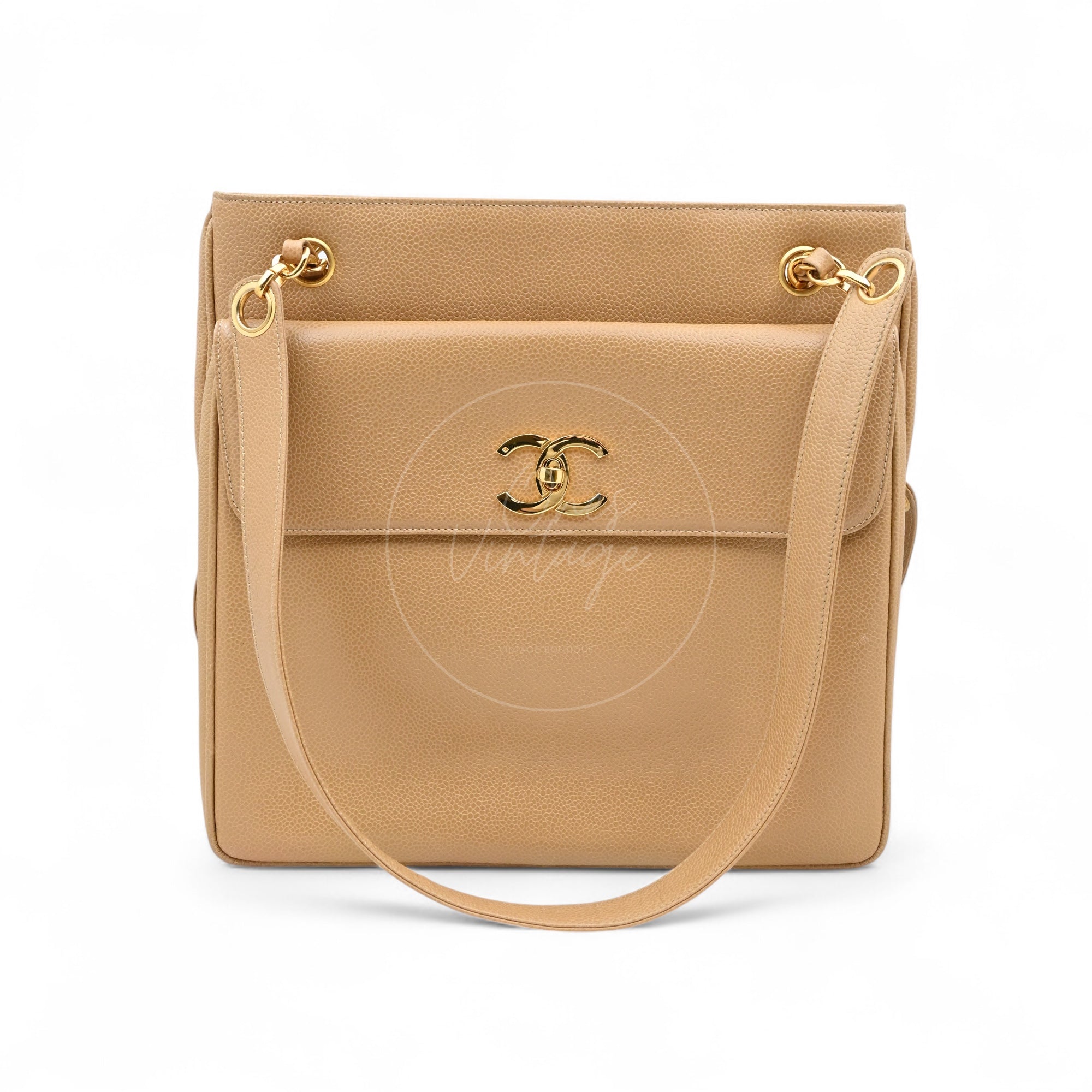 [Pre-owned] Chanel Beige Caviar CC Tote Bag