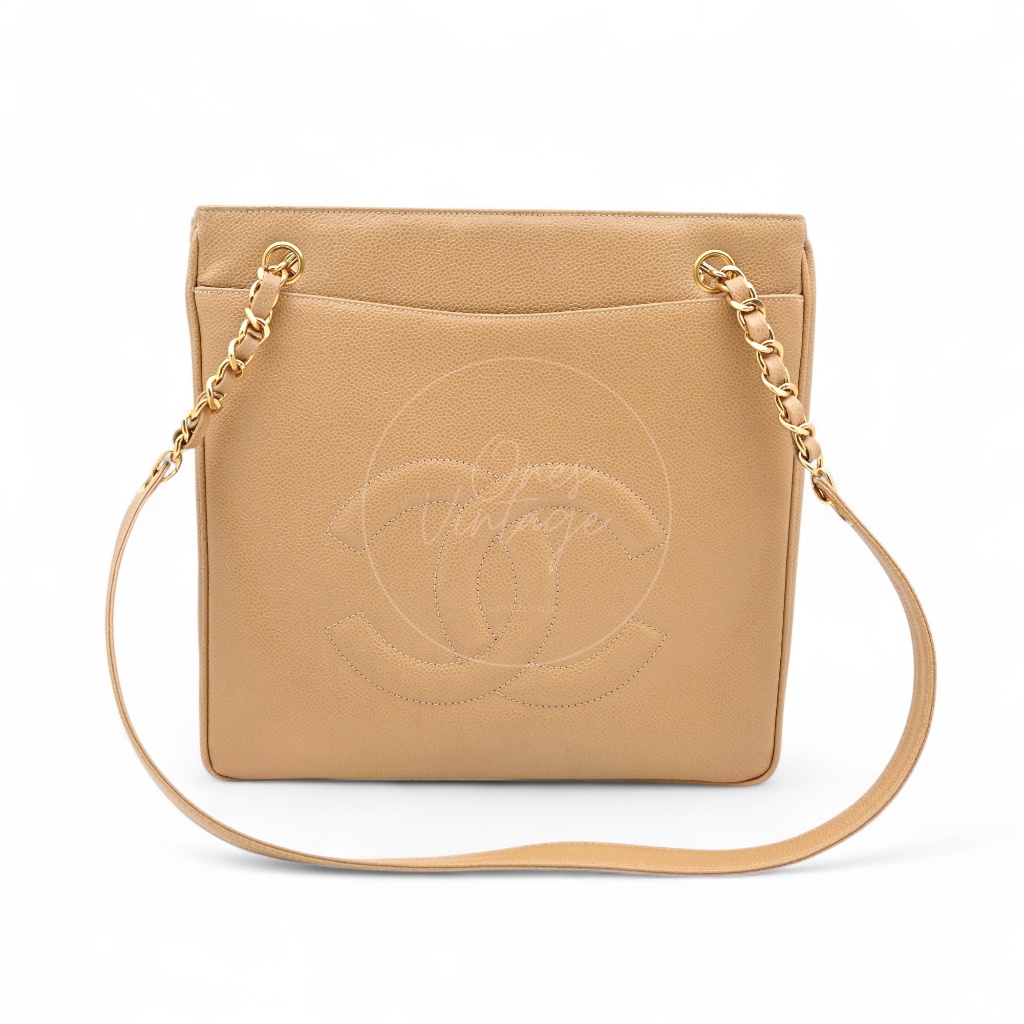 [Pre-owned] Chanel Beige Caviar CC Tote Bag