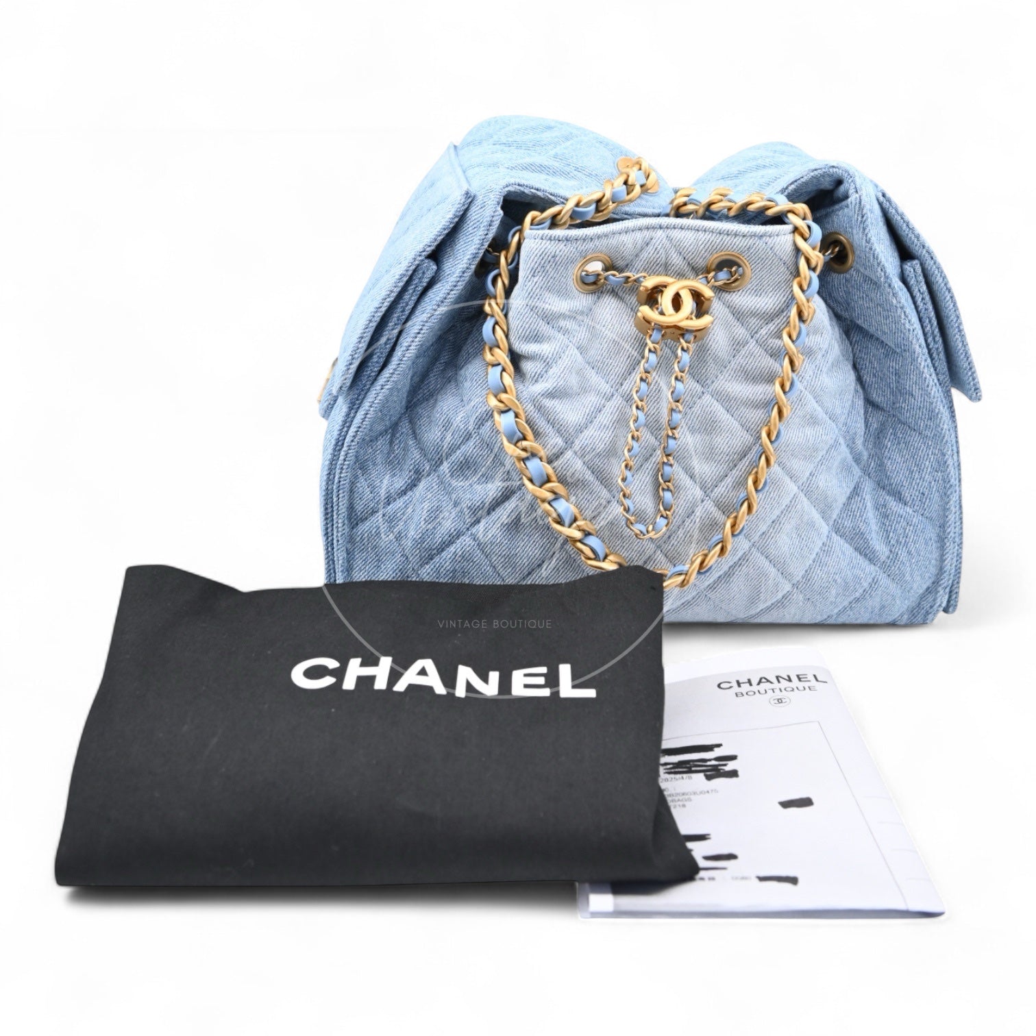[Unused] Chanel 25 Washed Denim & Gold-Tone Metal Small Handbag