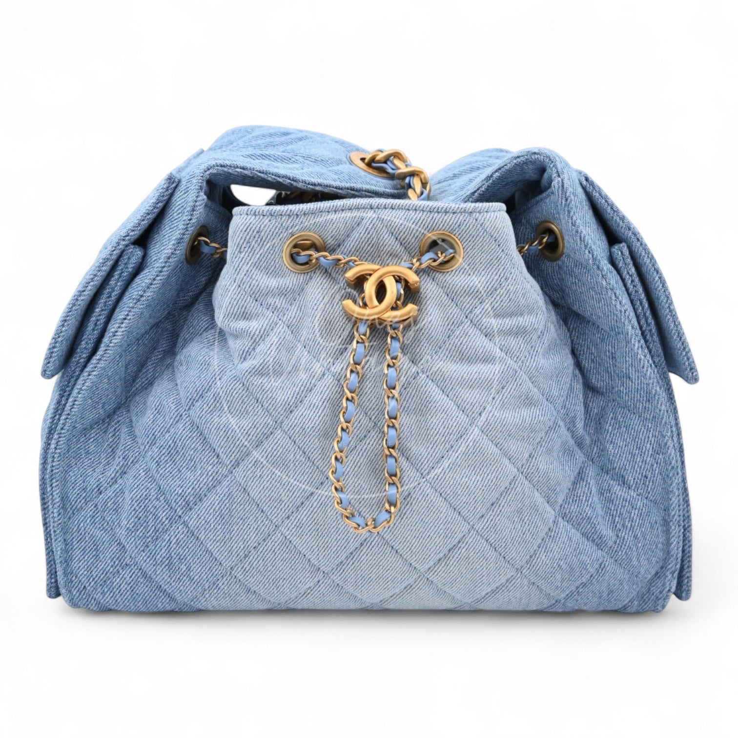 [Unused] Chanel 25 Washed Denim & Gold-Tone Metal Small Handbag