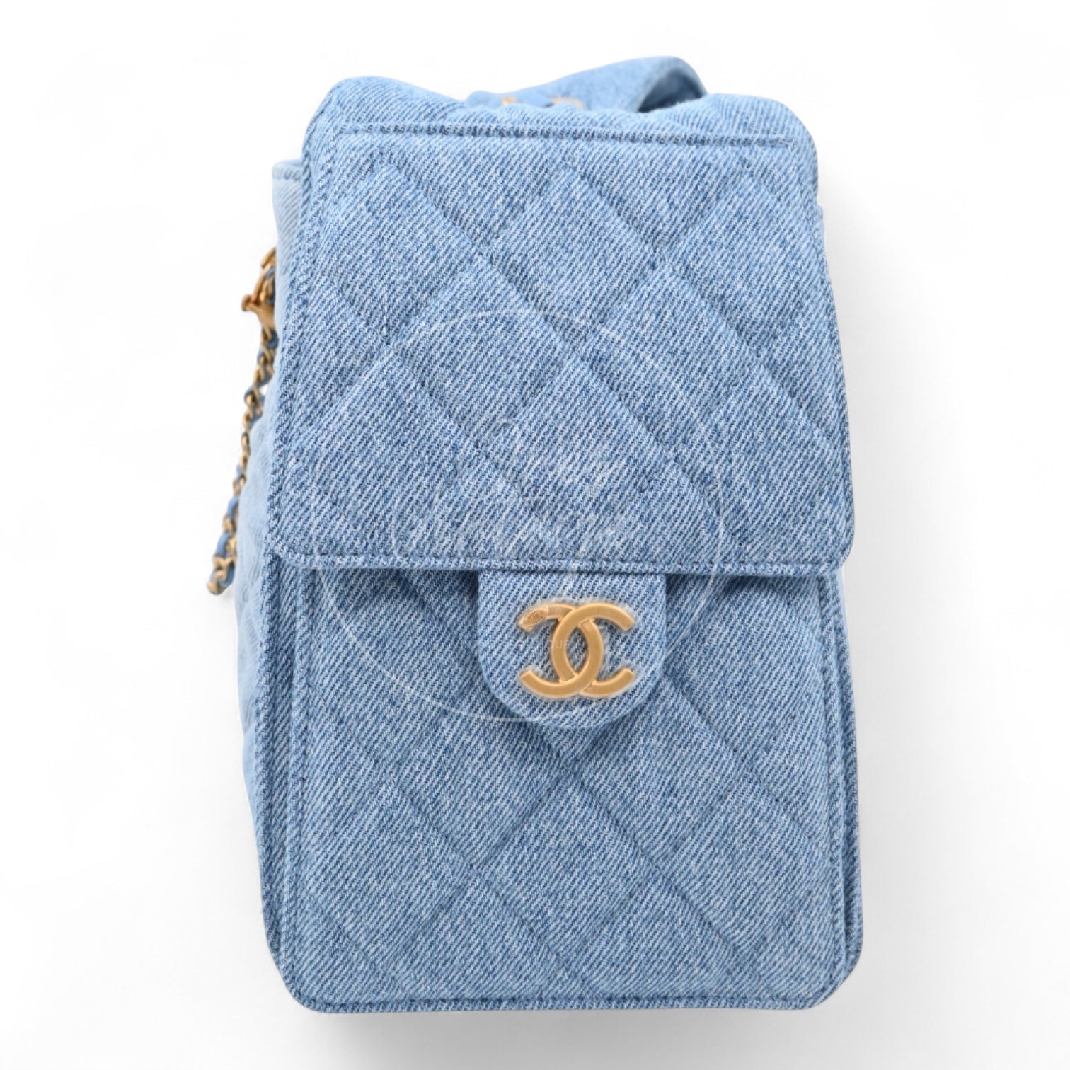 [Unused] Chanel 25 Washed Denim & Gold-Tone Metal Small Handbag