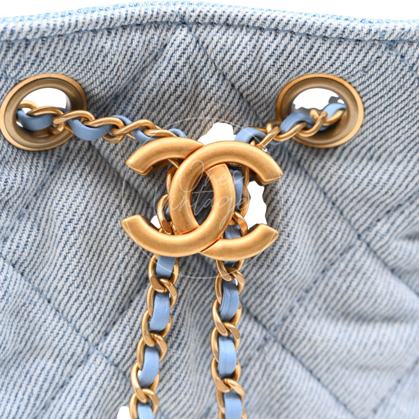 [Unused] Chanel 25 Washed Denim & Gold-Tone Metal Small Handbag