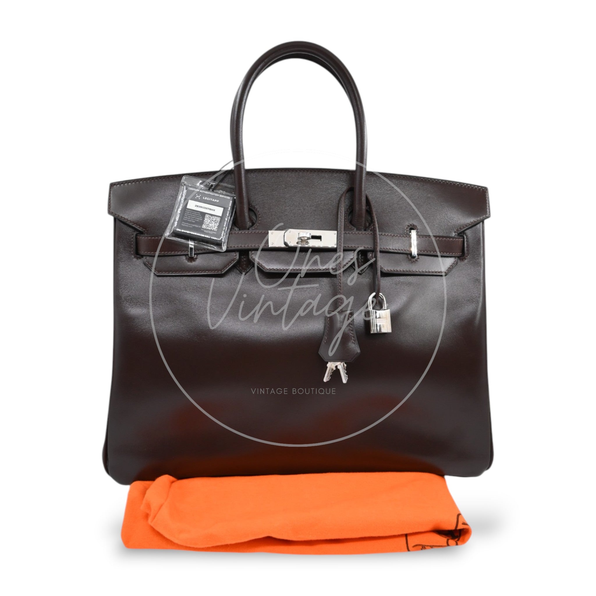 [Pre-owned] Hermes Birkin 35 Ebene Phw Box Leather Stamp Square J