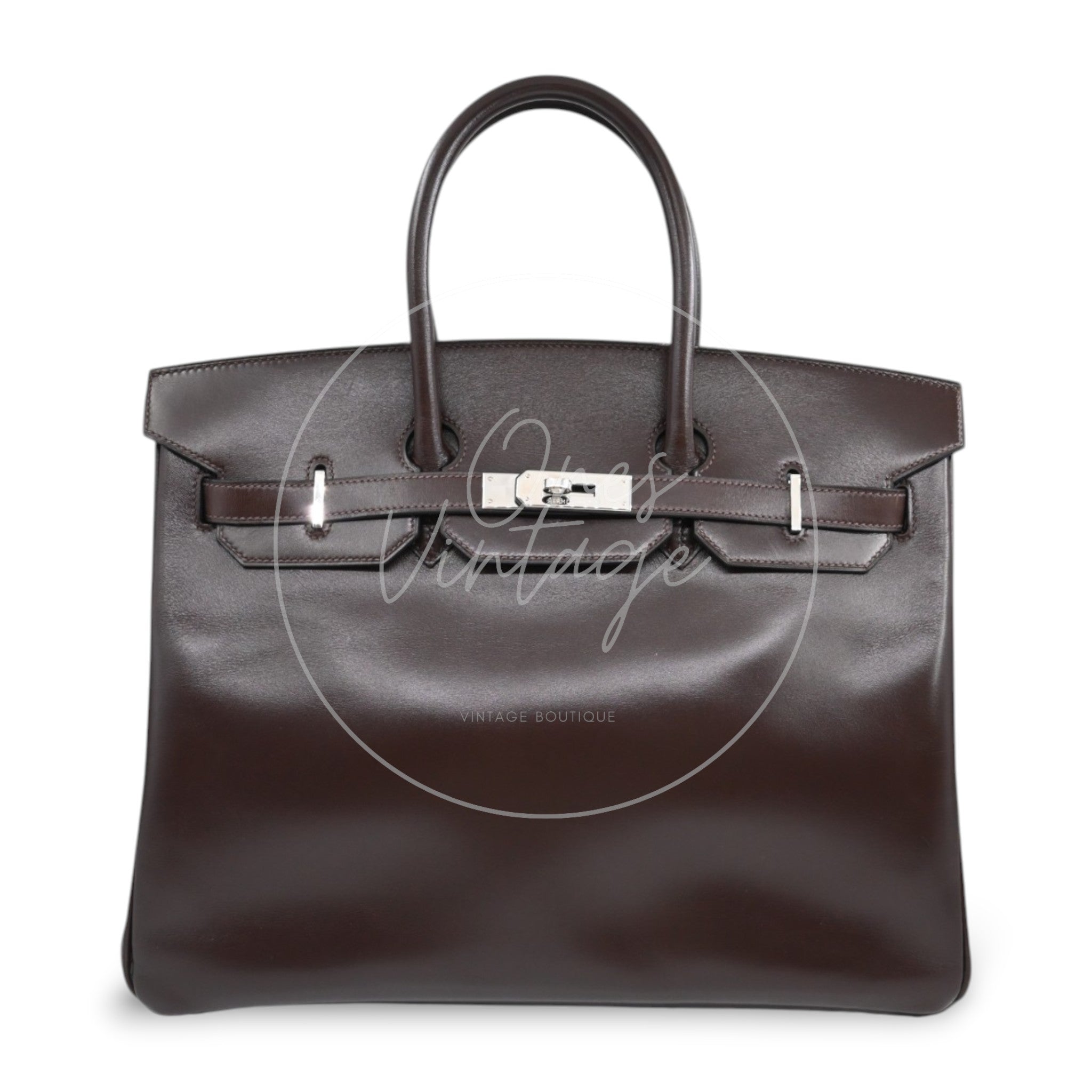 [Pre-owned] Hermes Birkin 35 Ebene Phw Box Leather Stamp Square J