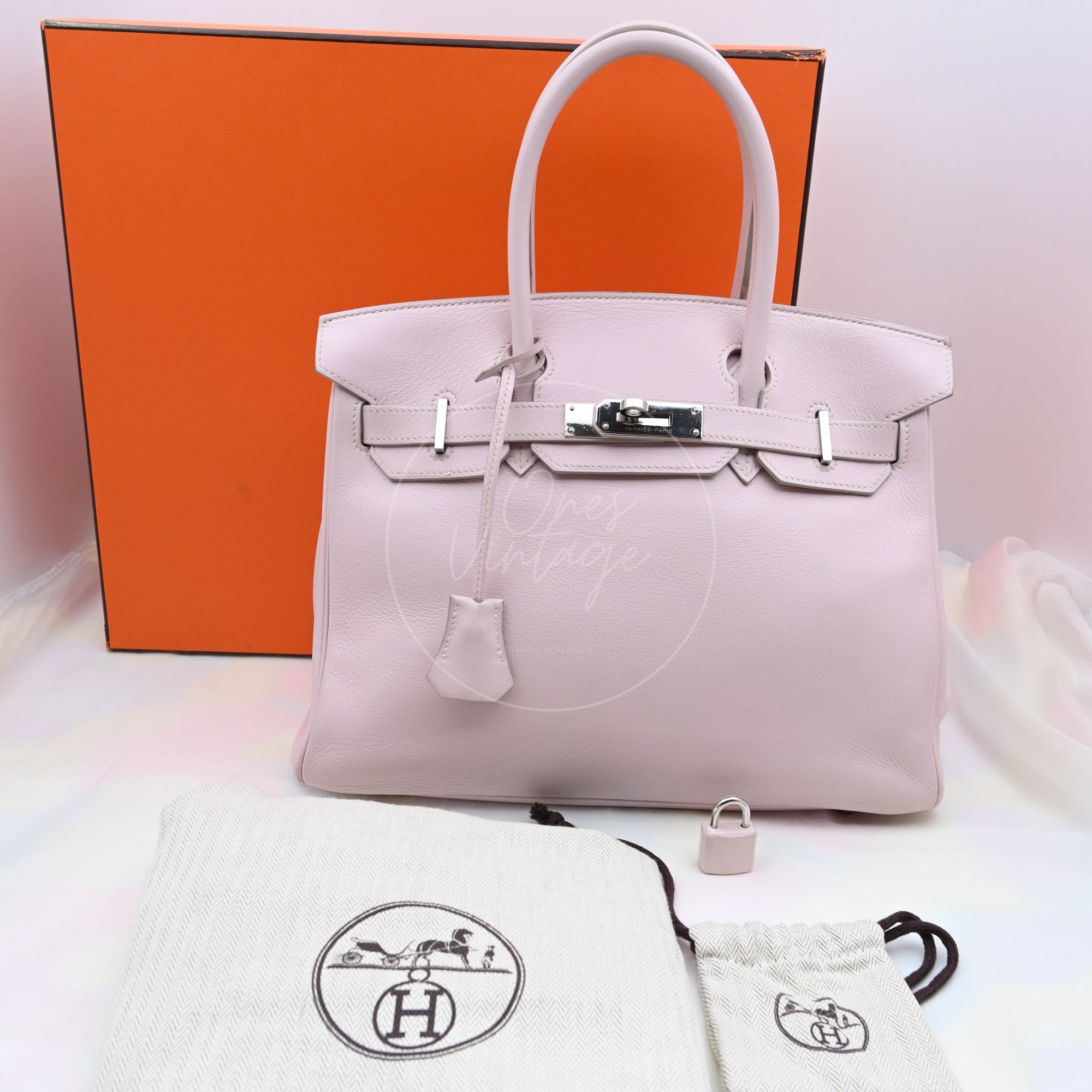 [Pre-owned] Hermes Birkin 30 Mauve Pale TC PHW Stamp Square K