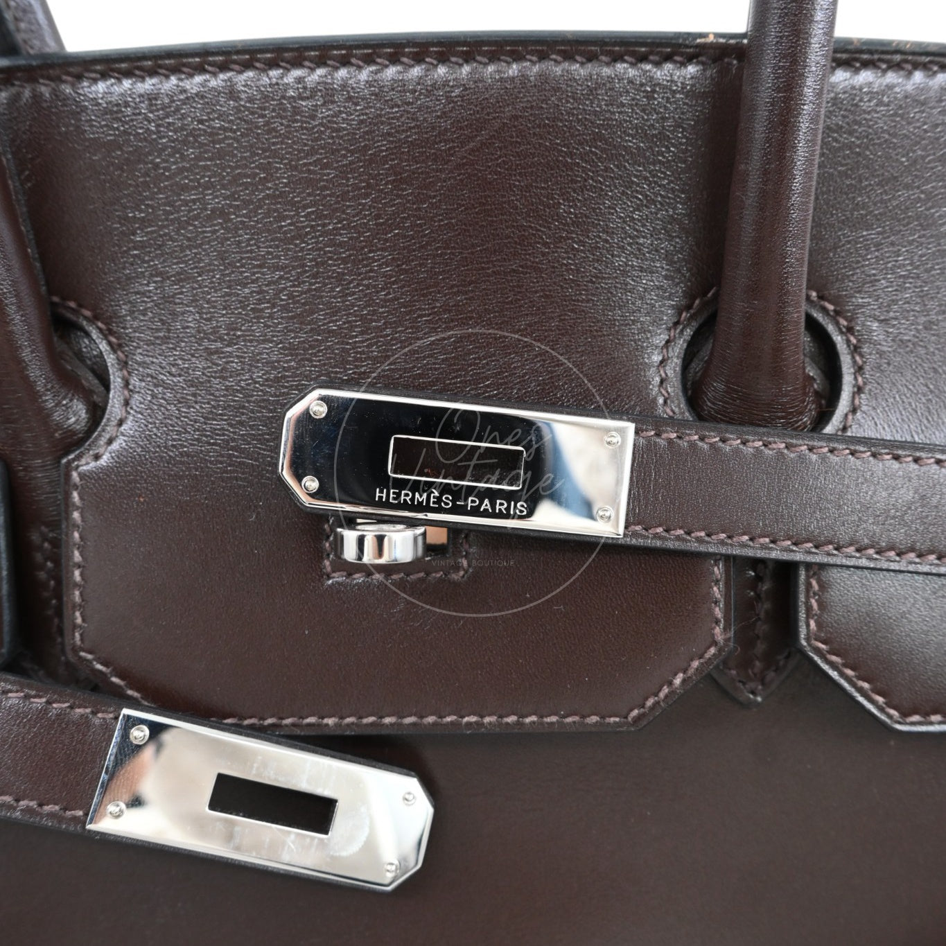 [Pre-owned] Hermes Birkin 35 Ebene Phw Box Leather Stamp Square J