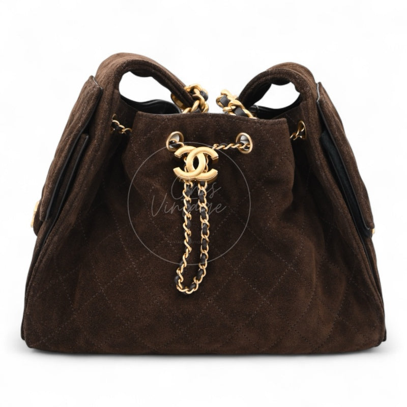 [Unused] Chanel 25 Suede Calfskin & Gold-tone Metal Dark Brown Small Handbag