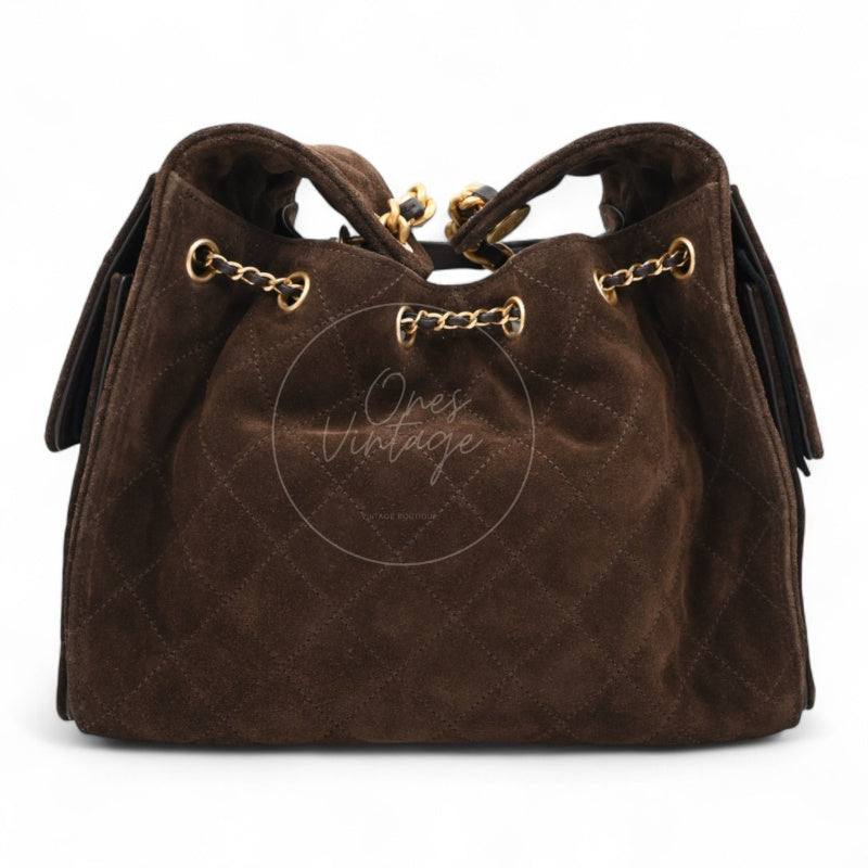 [Unused] Chanel 25 Suede Calfskin & Gold-tone Metal Dark Brown Small Handbag