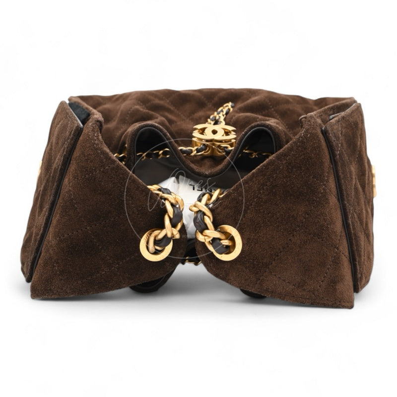 [Unused] Chanel 25 Suede Calfskin & Gold-tone Metal Dark Brown Small Handbag