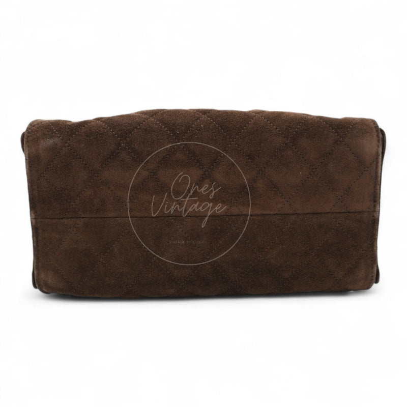 [Unused] Chanel 25 Suede Calfskin & Gold-tone Metal Dark Brown Small Handbag