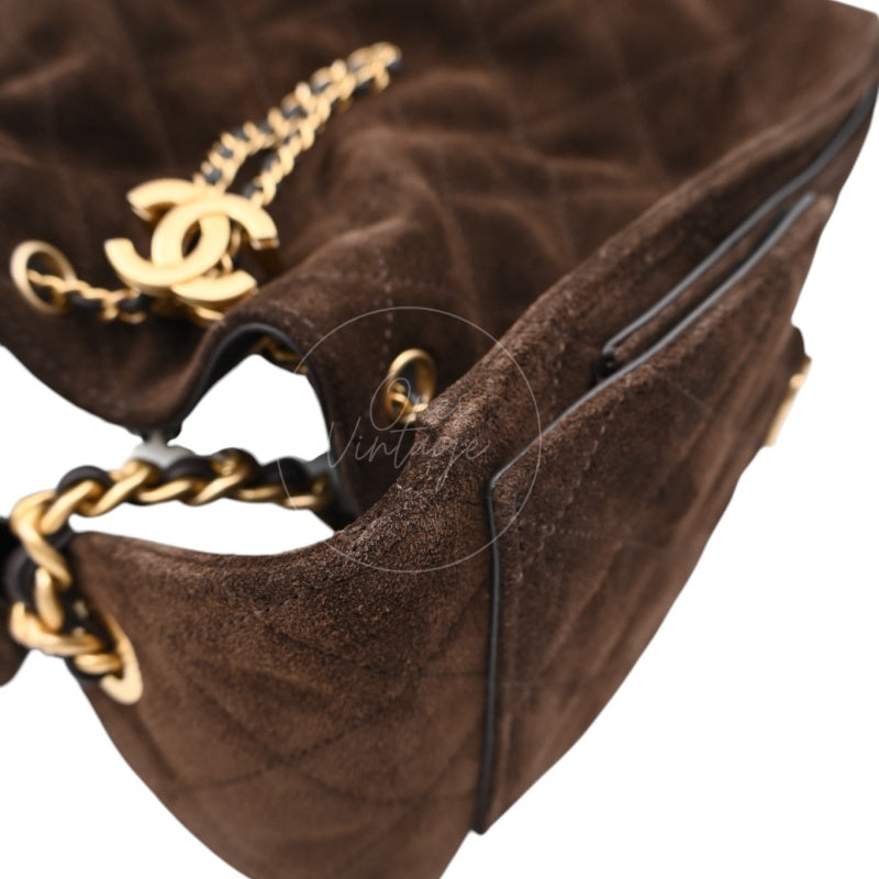 [Unused] Chanel 25 Suede Calfskin & Gold-tone Metal Dark Brown Small Handbag