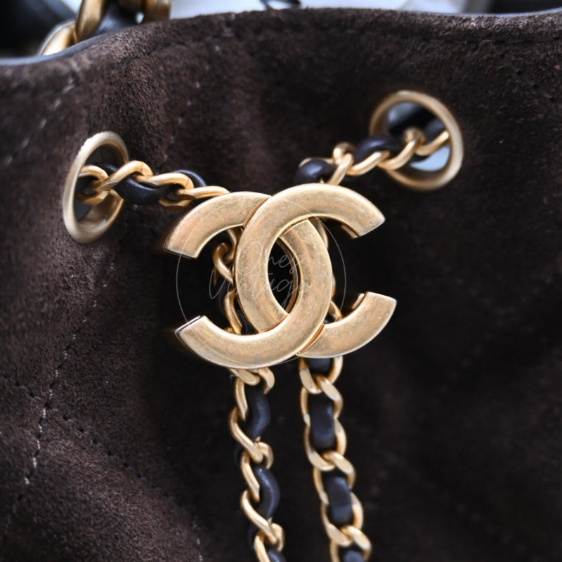 [Unused] Chanel 25 Suede Calfskin & Gold-tone Metal Dark Brown Small Handbag