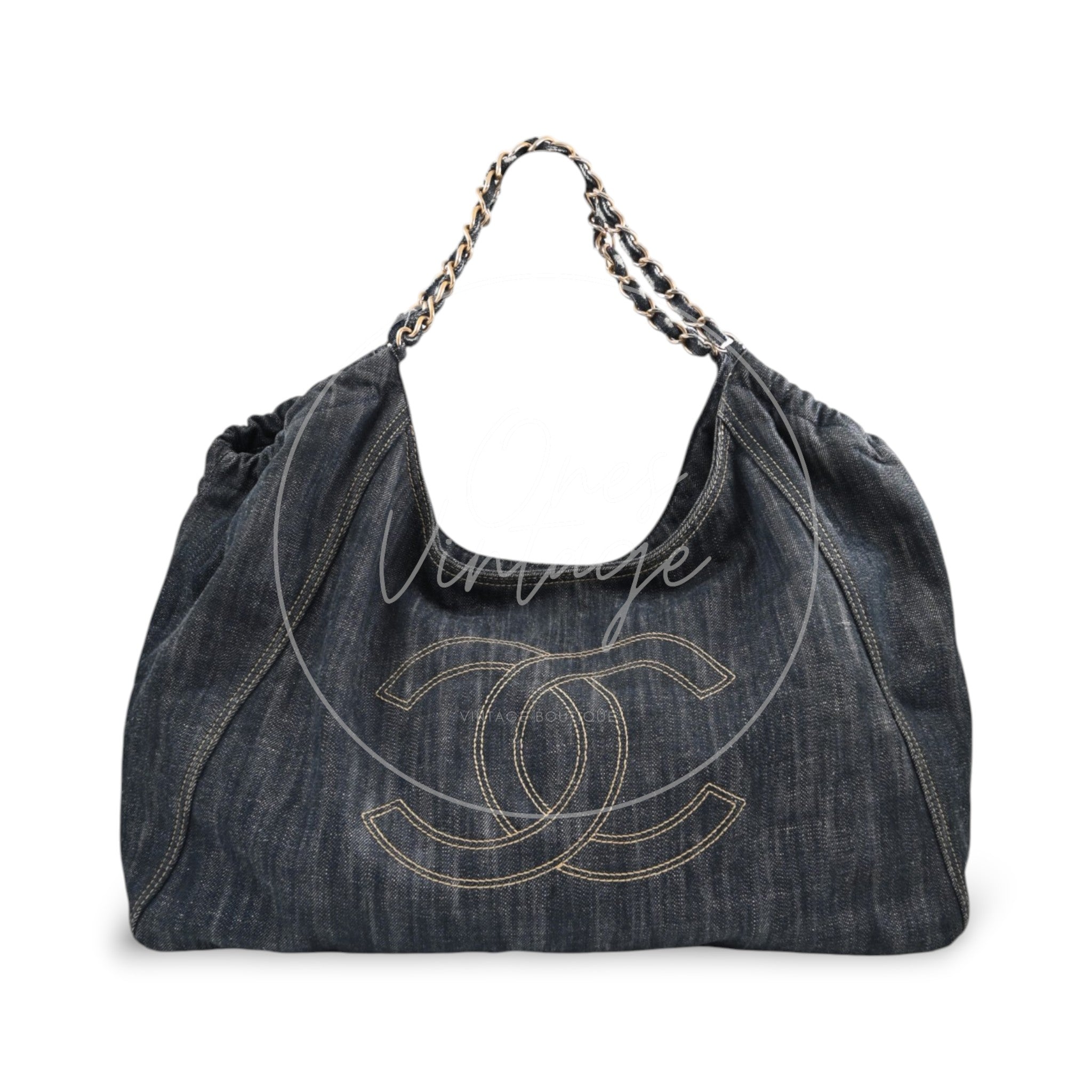 [Pre-owned] Chanel Denim Blue XL Coco Cabas Tote Bag