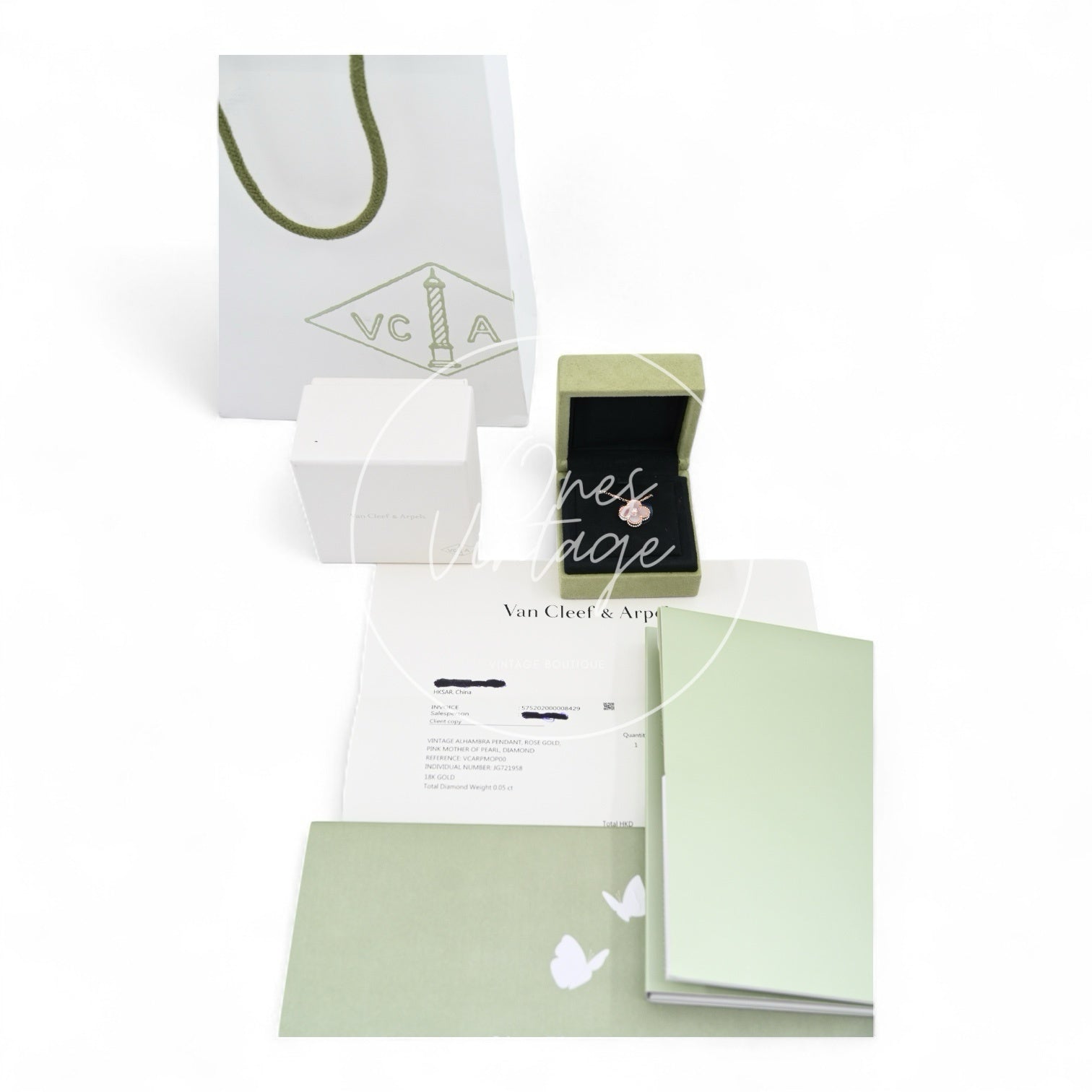 [Unused] Van Cleef & Arpels Vintage Alhambra Pendant Rose Gold Pink Mother of Pearl Diamond