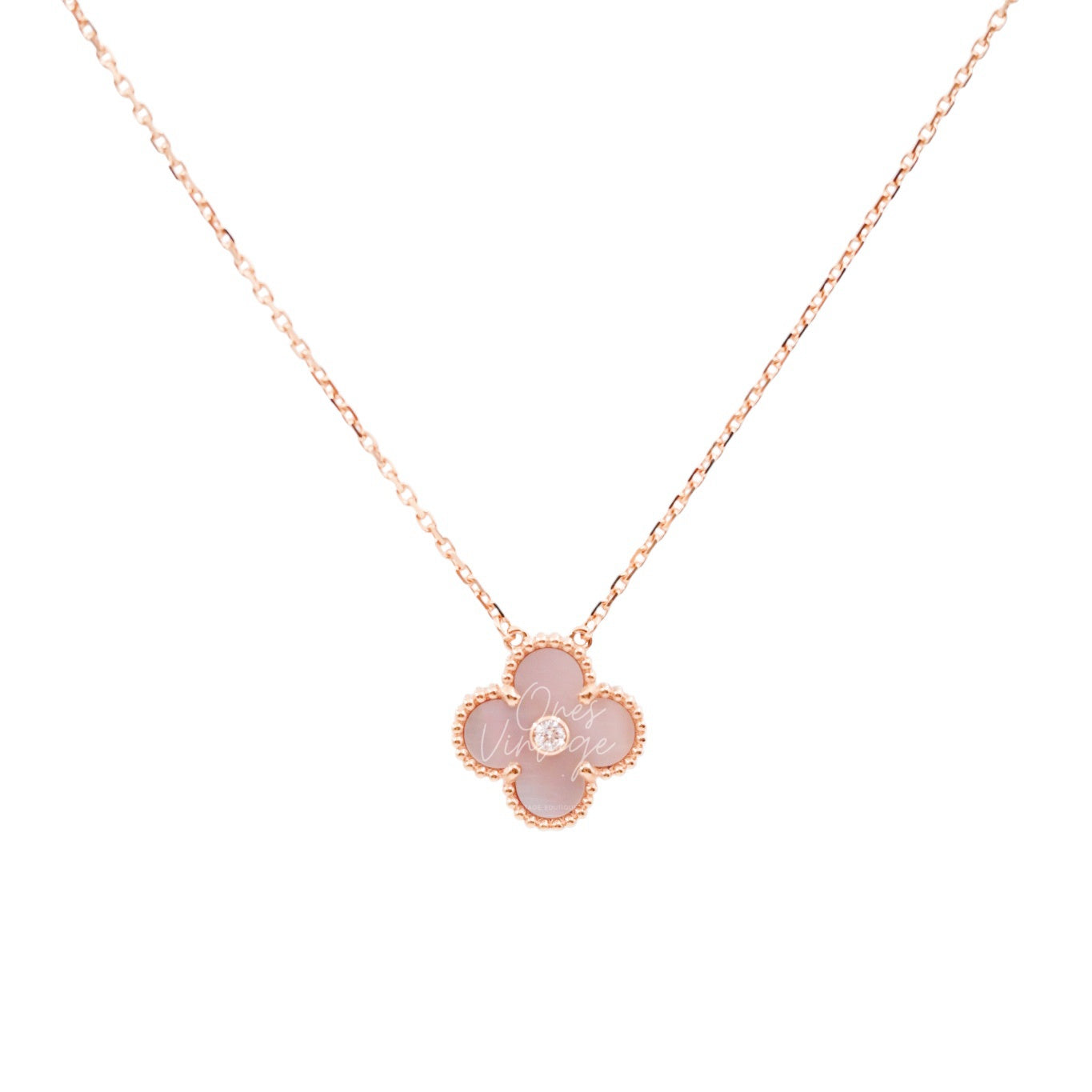[Unused] Van Cleef & Arpels Vintage Alhambra Pendant Rose Gold Pink Mother of Pearl Diamond