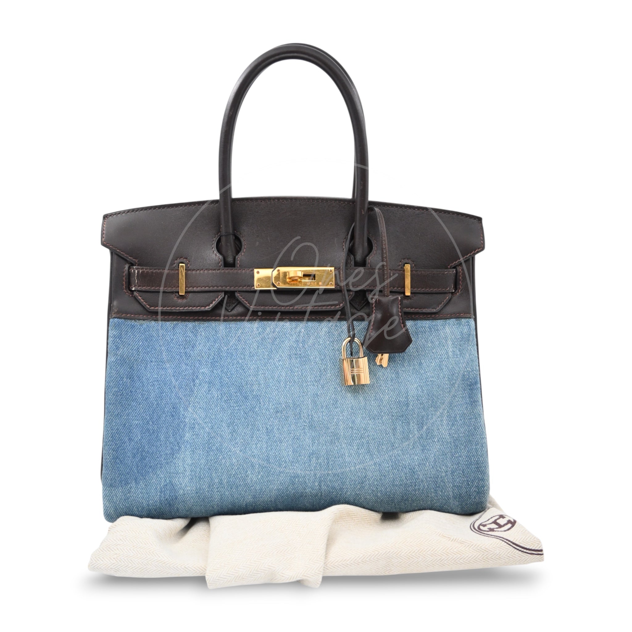 [Pre-owned] Hermes Birkin 30 Denim Ebene Box