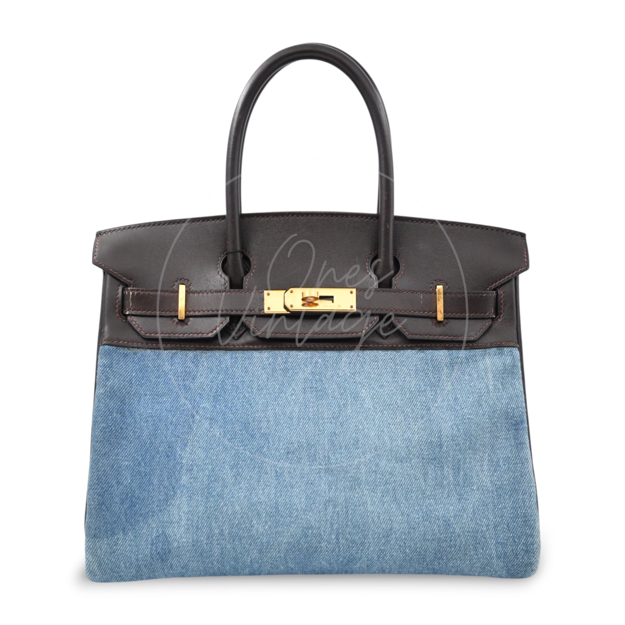 [Pre-owned] Hermes Birkin 30 Denim Ebene Box