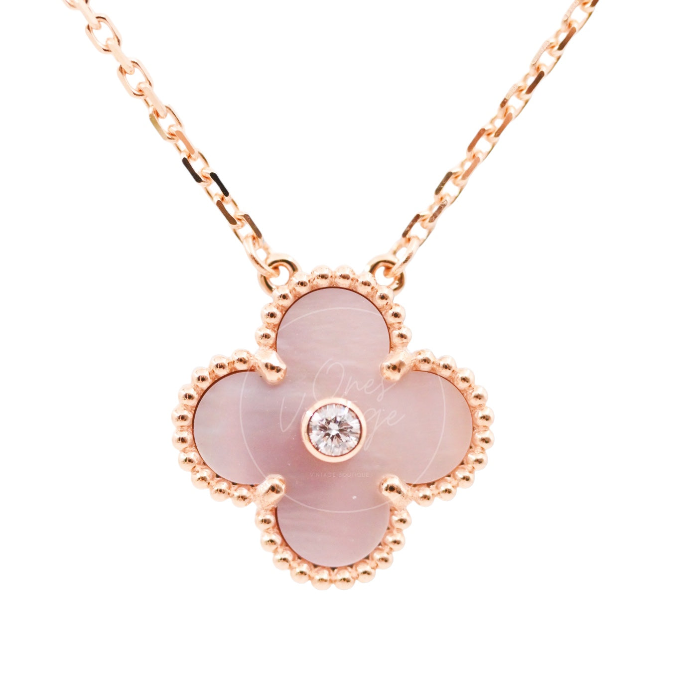 [Unused] Van Cleef & Arpels Vintage Alhambra Pendant Rose Gold Pink Mother of Pearl Diamond
