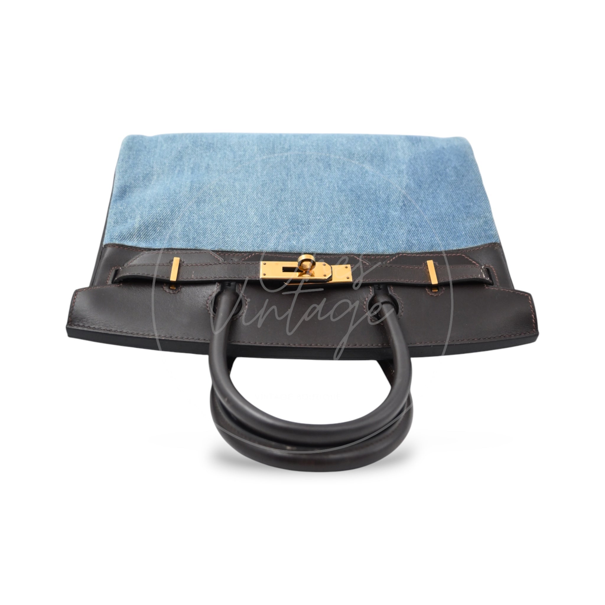 [Pre-owned] Hermes Birkin 30 Denim Ebene Box