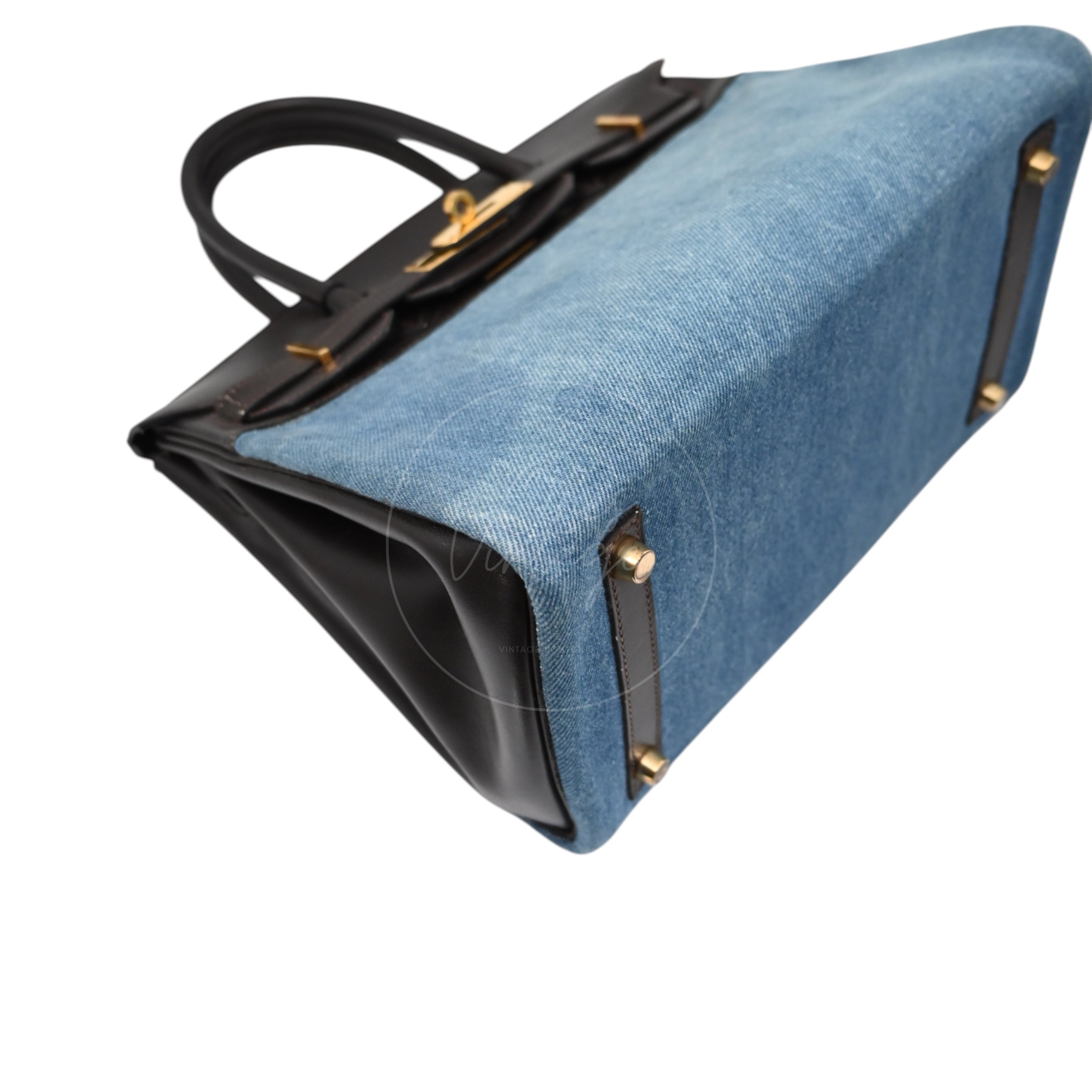 [Pre-owned] Hermes Birkin 30 Denim Ebene Box