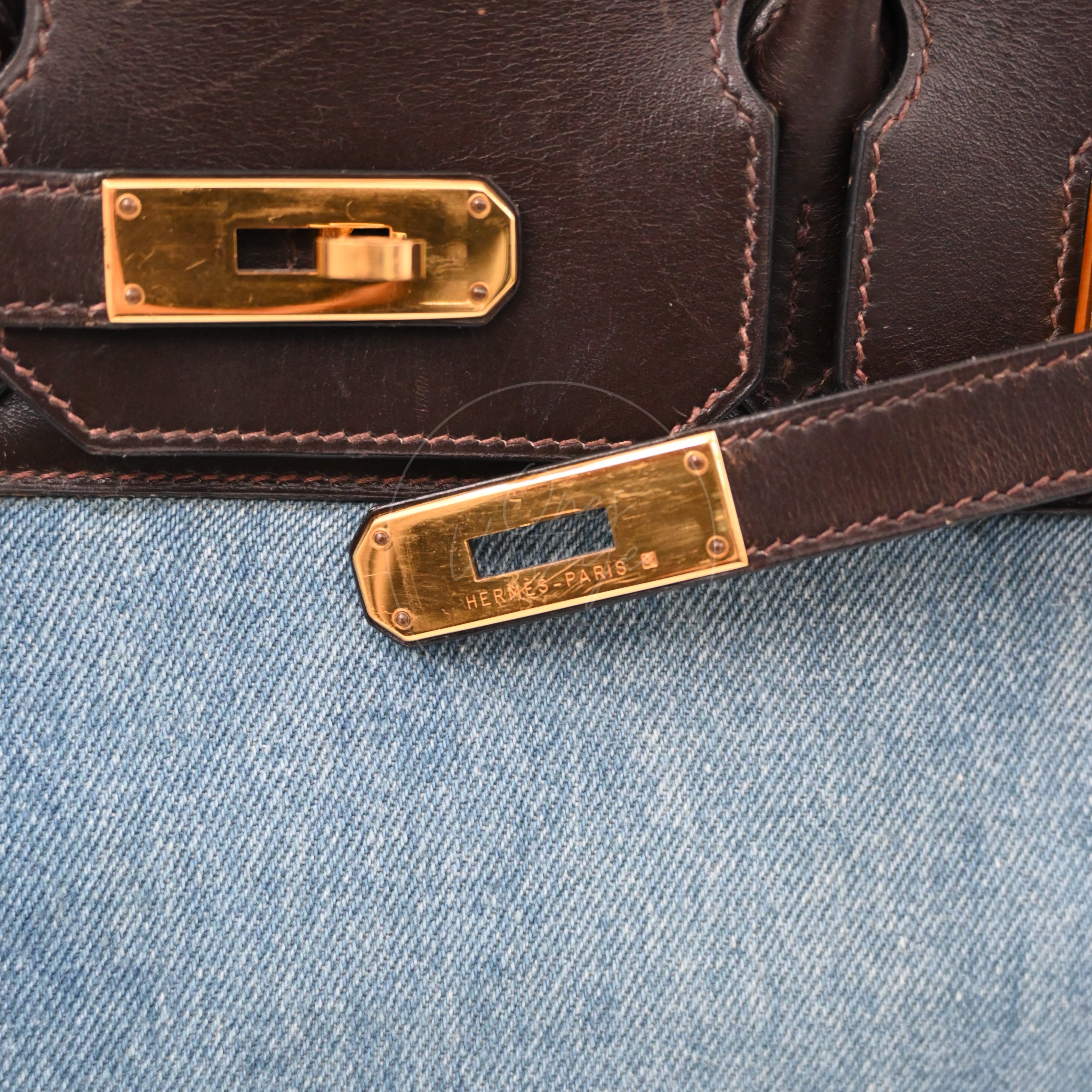 [Pre-owned] Hermes Birkin 30 Denim Ebene Box