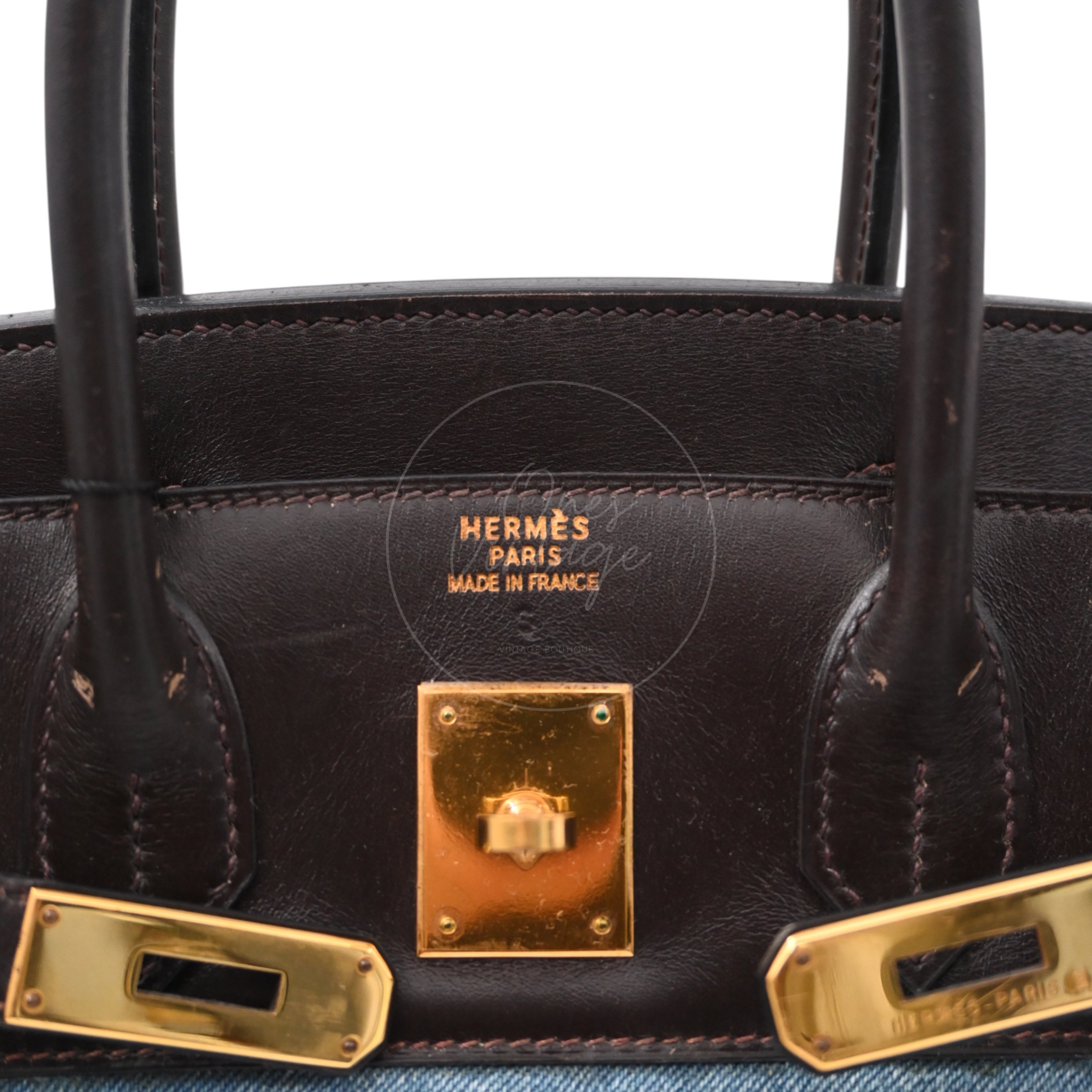 [Pre-owned] Hermes Birkin 30 Denim Ebene Box