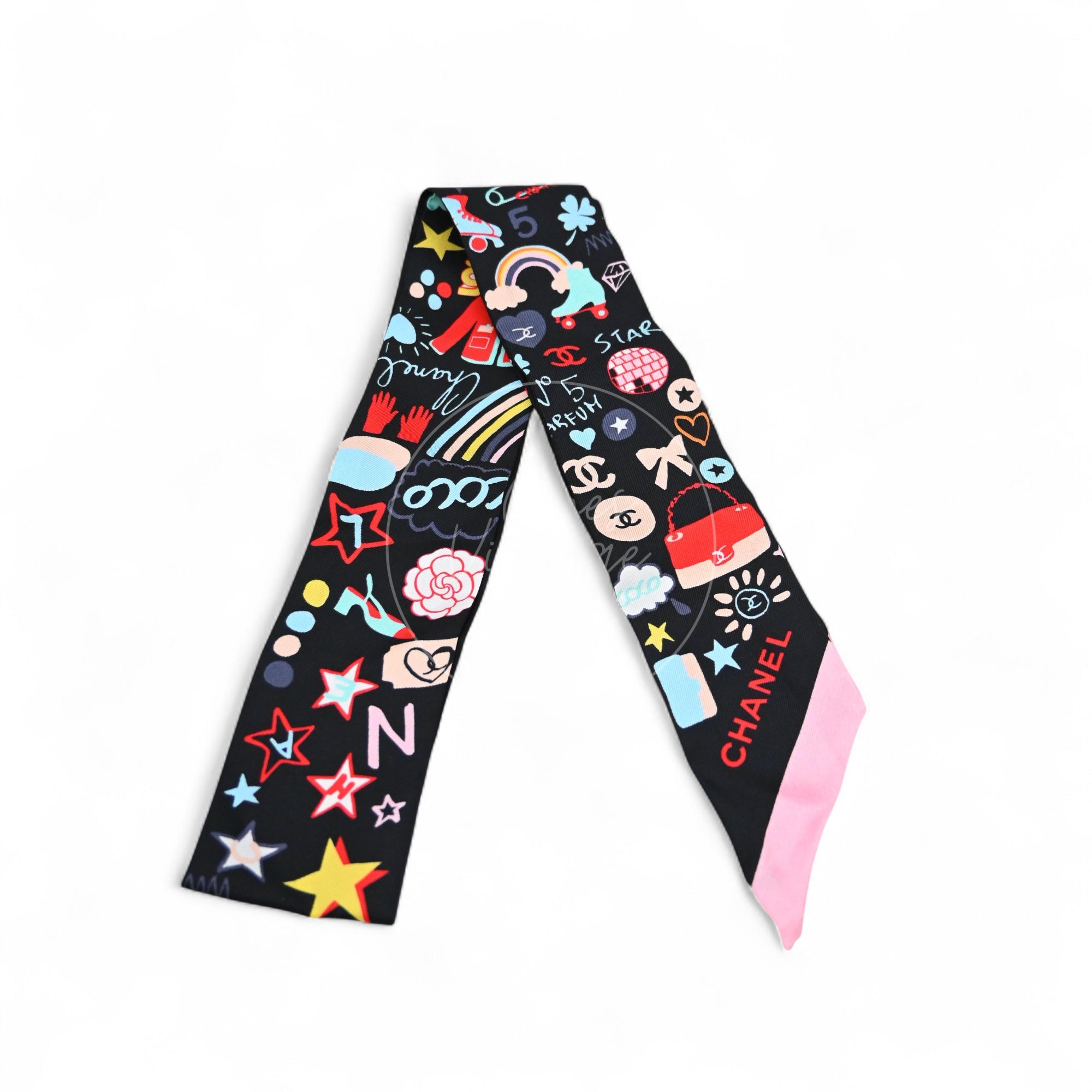 [Pre-owned] Chanel Silk Twilly CC Mark Scarf