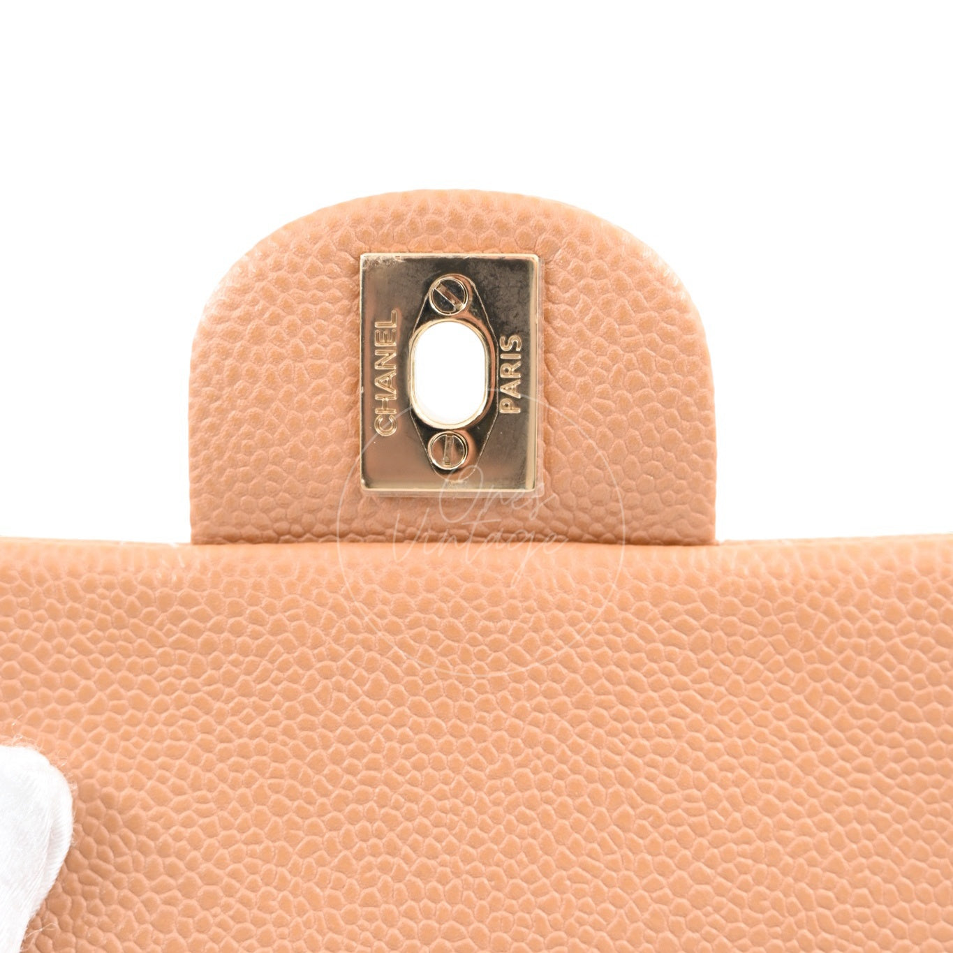 [Pre-owned] Chanel Mini Square Caviar Flap Beige Series 25 Handbag