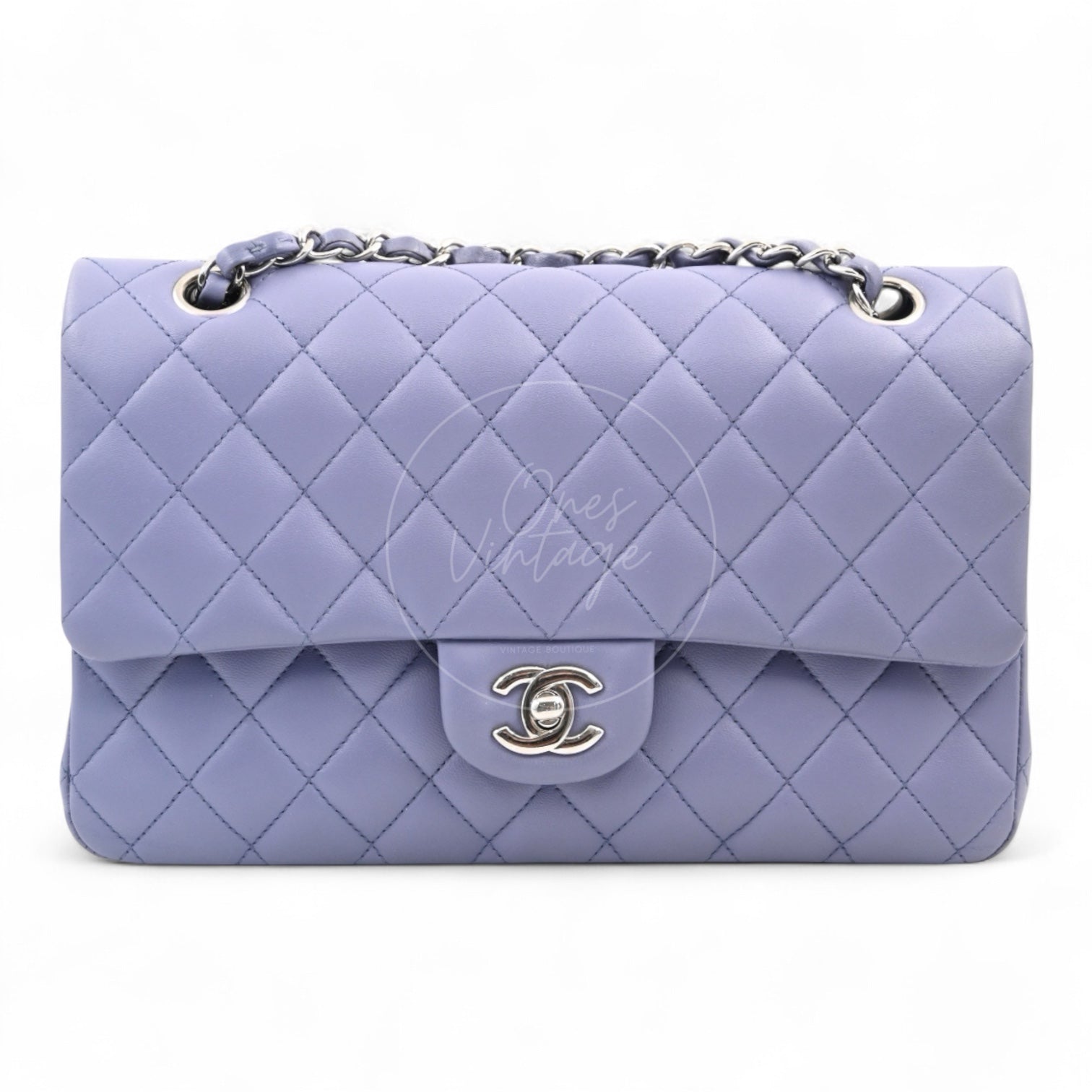 [Pre-owed] Chanel Classic Flap CF25 Lambskin Purple Double Flap Series 15 Bag